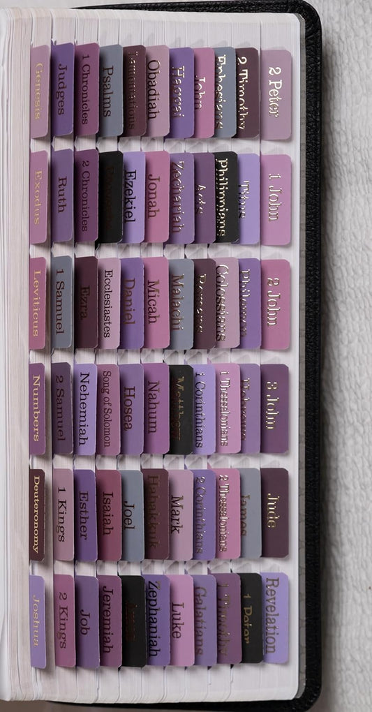 UPAFEXXI-Laminated Bible Tabs (Gold Foil Embossed Lettering), Bible Tabs for Women and Men, Reposition Large Print Stickers, Easy to Read and Apply, 80 Chapters Labels for Easy Navigation(Purple)