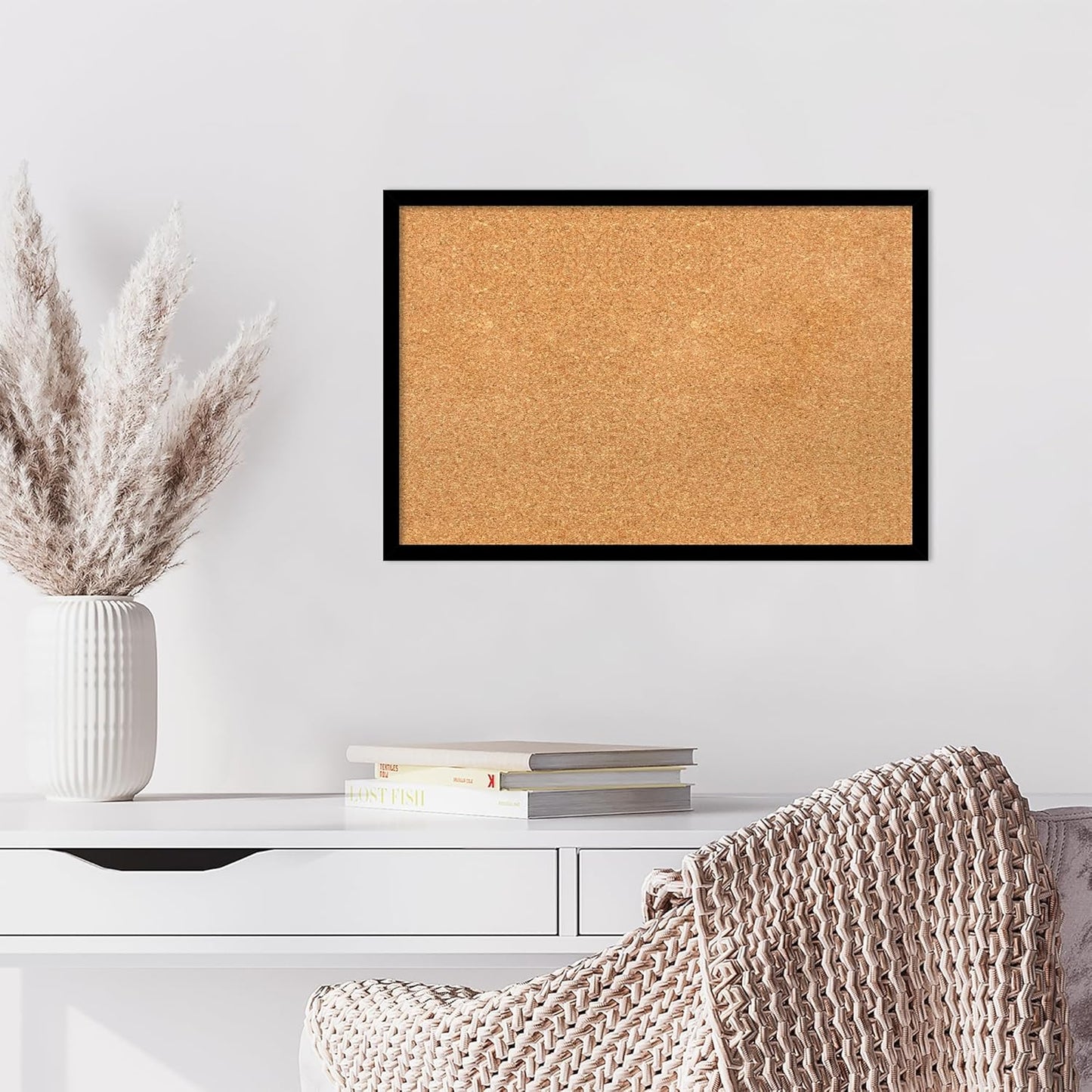 Amanti Art Natural Cork Board for Wall, 17x25 Vision Board with Black Wood Frame, Medium Corkboard Office Decor for Home Organization, Modern Contemporary Corkboard Pinboard to display items for home