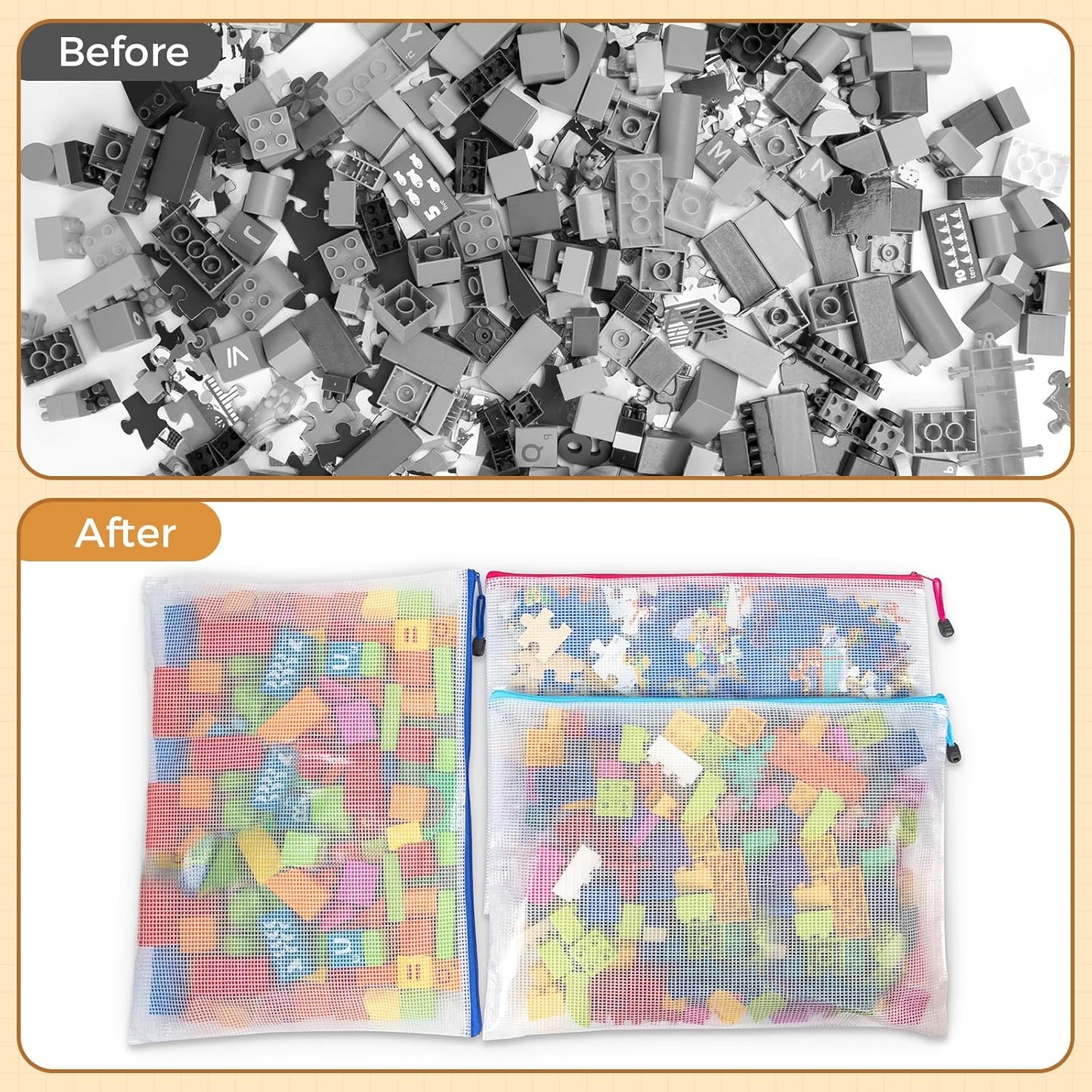 Umriox 24 Pack 12 Colors Zipper Pouches for Organizing, A3 Size (16.9 x 12.4), Big mesh Bags,Zipper Bags for Puzzles & Board Game Storage, Office Supplies Travel Toiletries