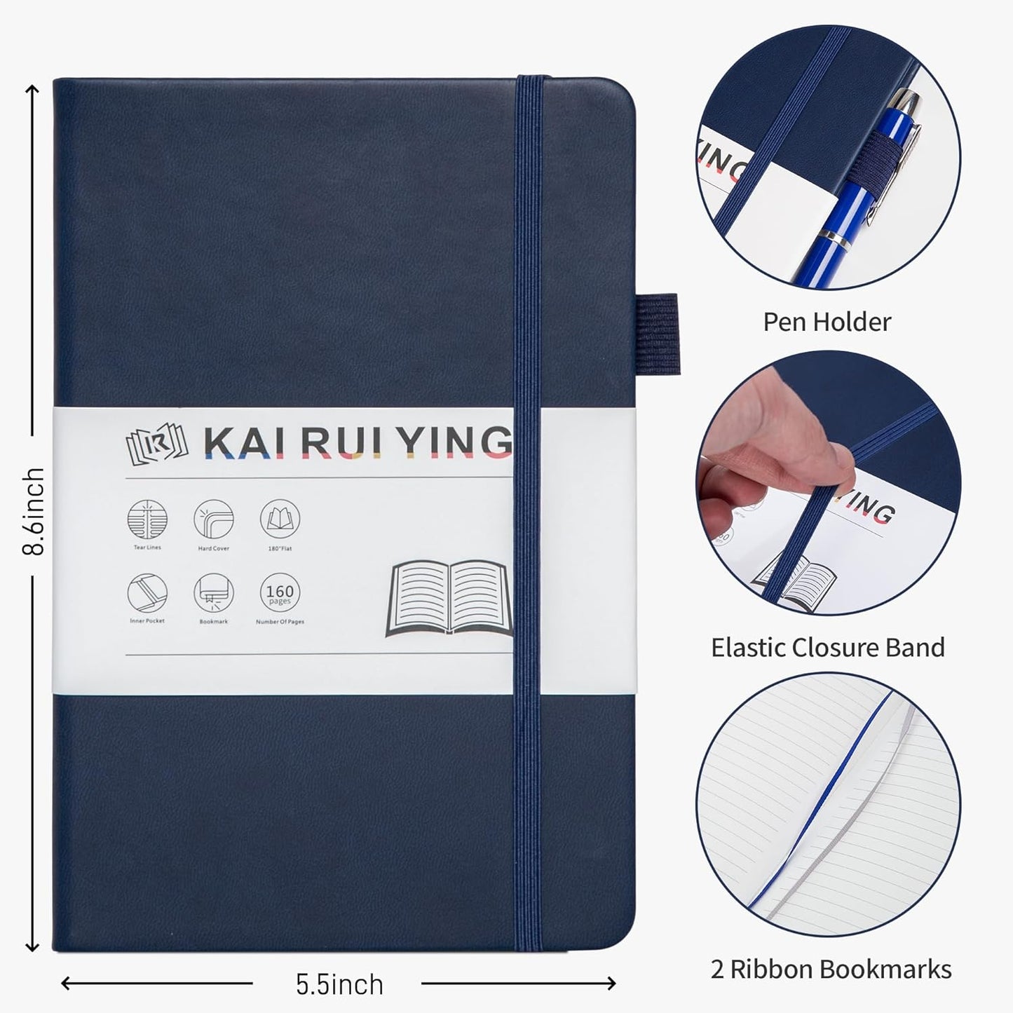 KaiRuiYing 3 Pack Lined Journal Notebooks for Work, 160 Pages, 5.5"x8.6", Hardcover, Colorful A5 Medium College Ruled, Journaling Notebooks for Notes-Taking, Fits for Office School Home