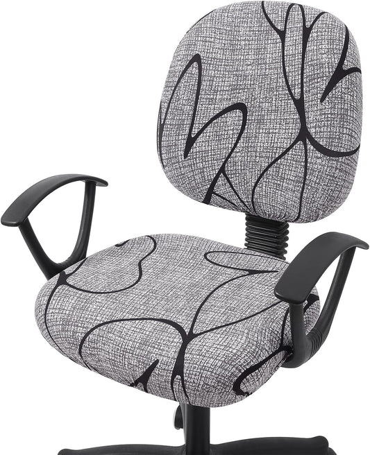 Smiry Stretch Printed Office Computer Chair Covers, Universal Washable Removable Desk Rotating Chair Slipcovers Protector, Seat + Backrest Cover - Grey and Black