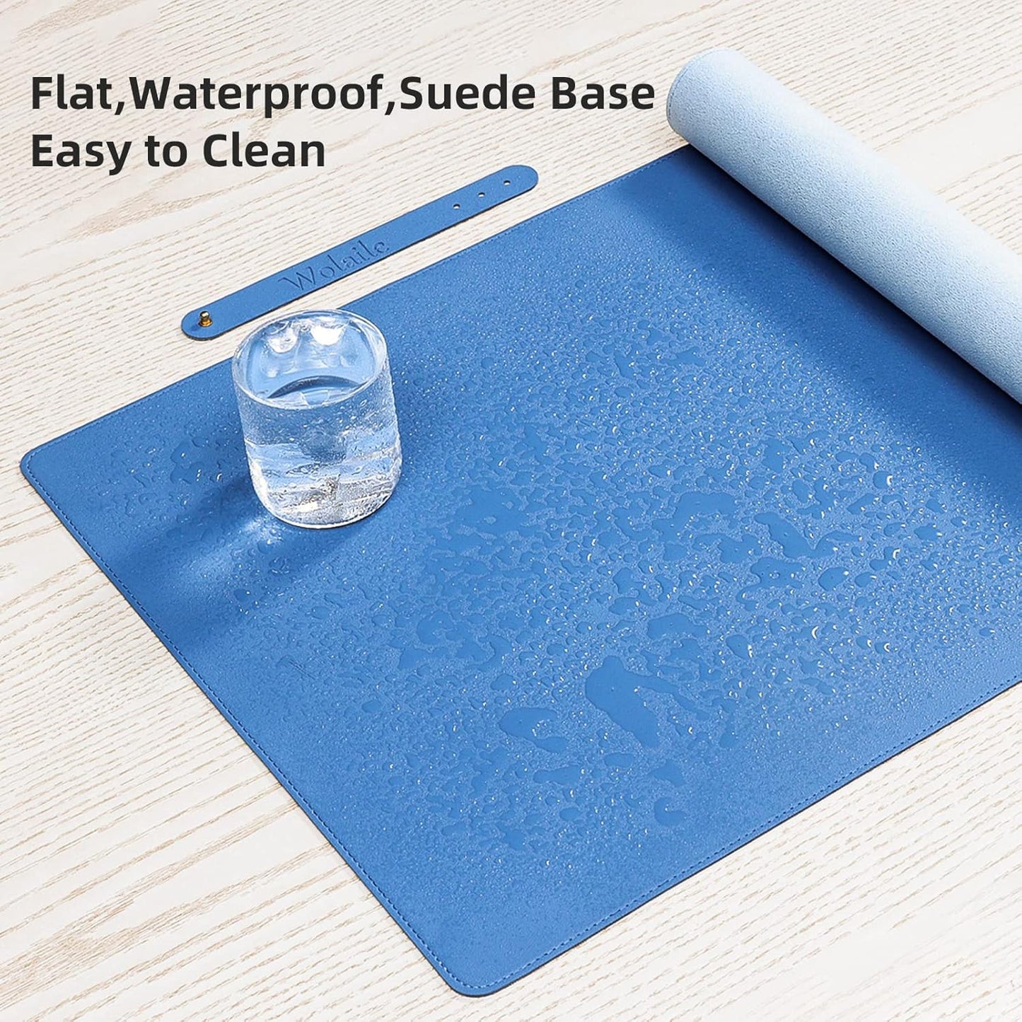 Faux Leather Desk Pad Blotter,Water and Slip Resistant Writing Desk Protector Mat,Blue Large Mouse Pad for Desktop/Office Home Table Cover,36x17 in