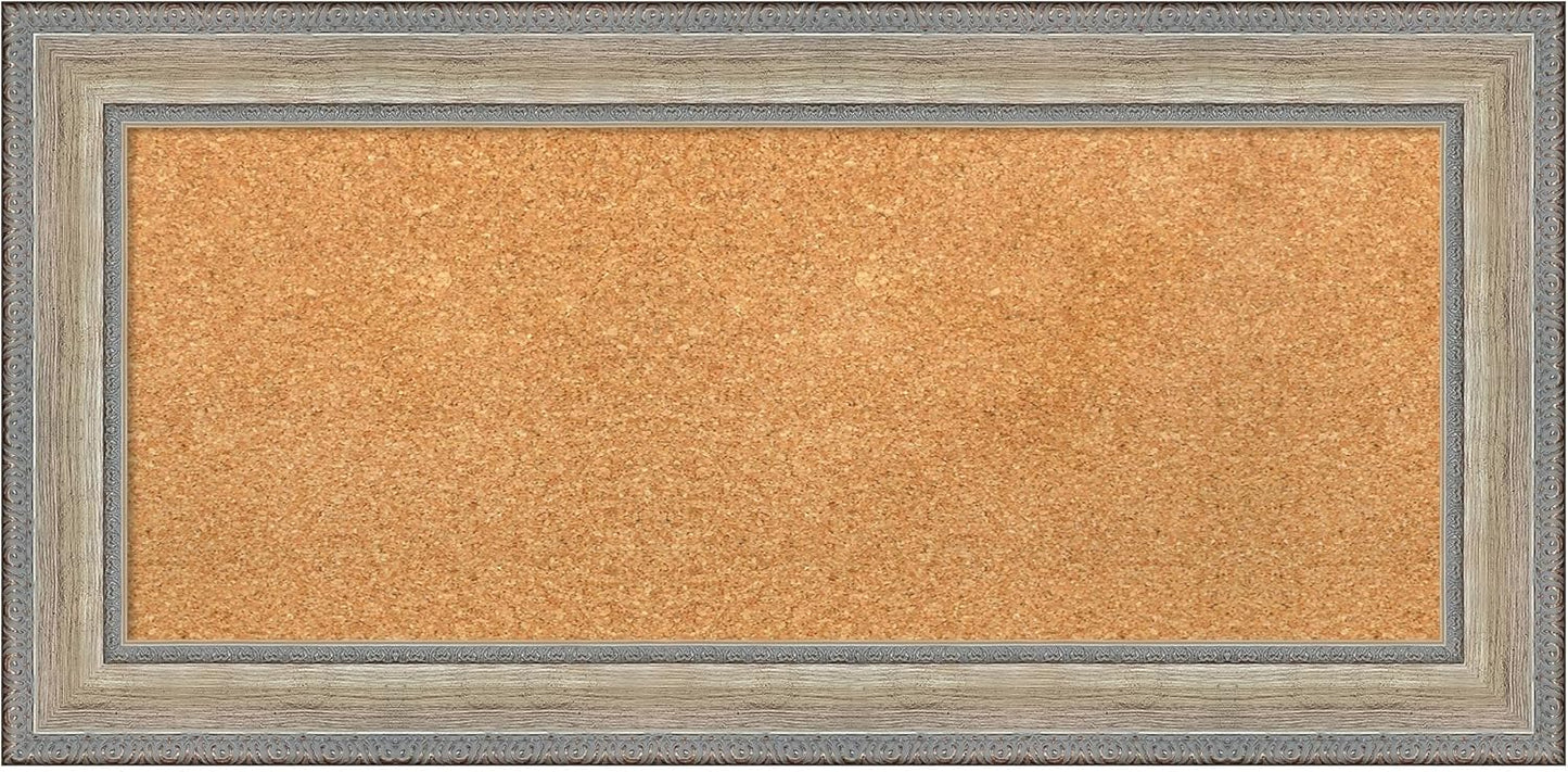 Amanti Art Natural Cork Board for Wall, 17x35 Vision Board with Silver Wood Frame, Medium Corkboard Office Decor for Home Organization, Traditional Corkboard Pinboard to Display Items for Home