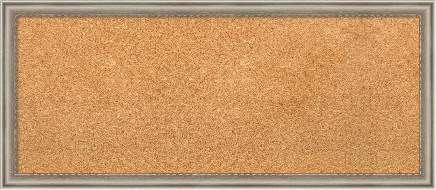 Amanti Art Natural Cork Board for Wall, 14x32 Vision Board with Silver Wood Frame, Medium Corkboard Office Decor for Home Organization, Casual Corkboard Pinboard to display items for home organization