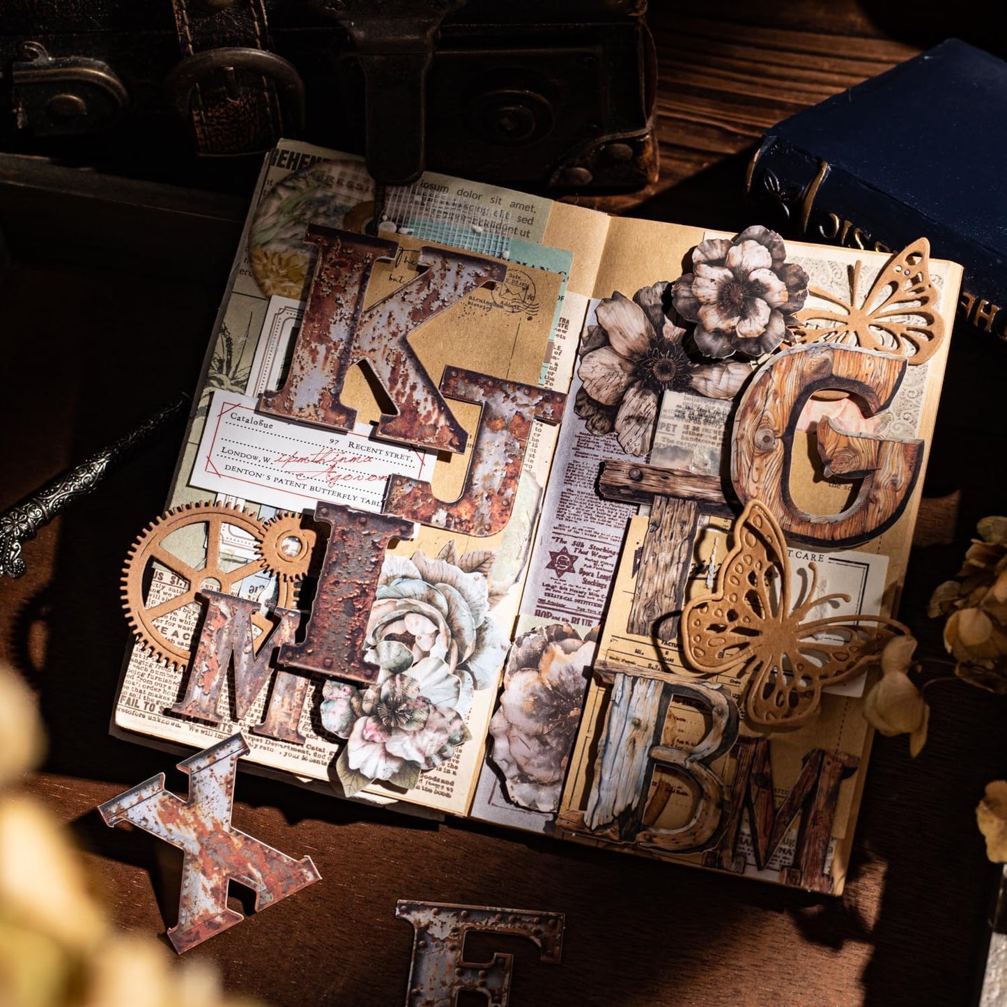 104Pcs Alphabet Hard Card Stickers Set, Vintage Letter Stickers for Scrapbooking, DIY Crafts, Journaling, and Junk Journal Ephemera