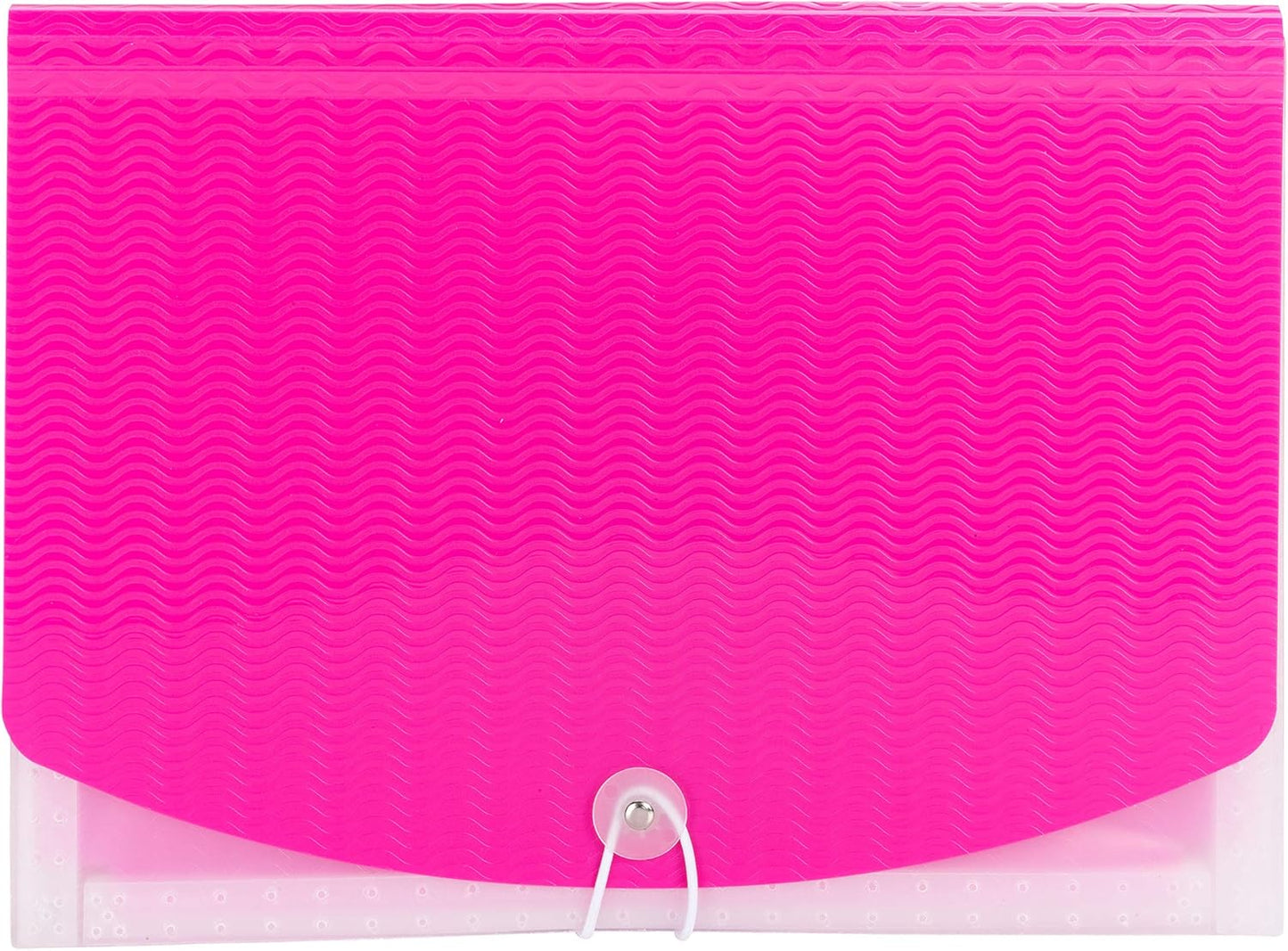 Smead Poly Expanding File, 6 Dividers, Flap and Cord Closure, Letter Size, Wave Pattern Pink/Clear (70874)