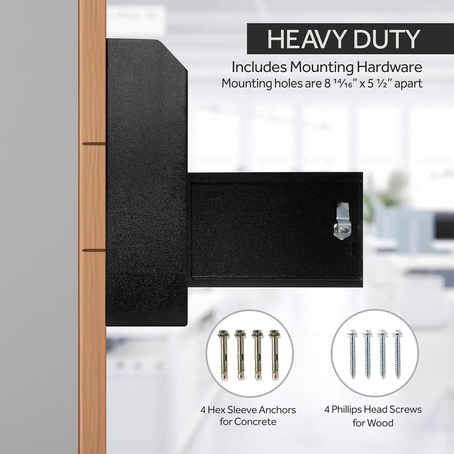 Drop Box Deposit Safe 12 x 4 x 15” Heavy Duty Steel Wall Mount Mailbox for Mail, Letters, Checks, Keys, Cash and more for Home, Office & Commercial Use (W500) (Black)