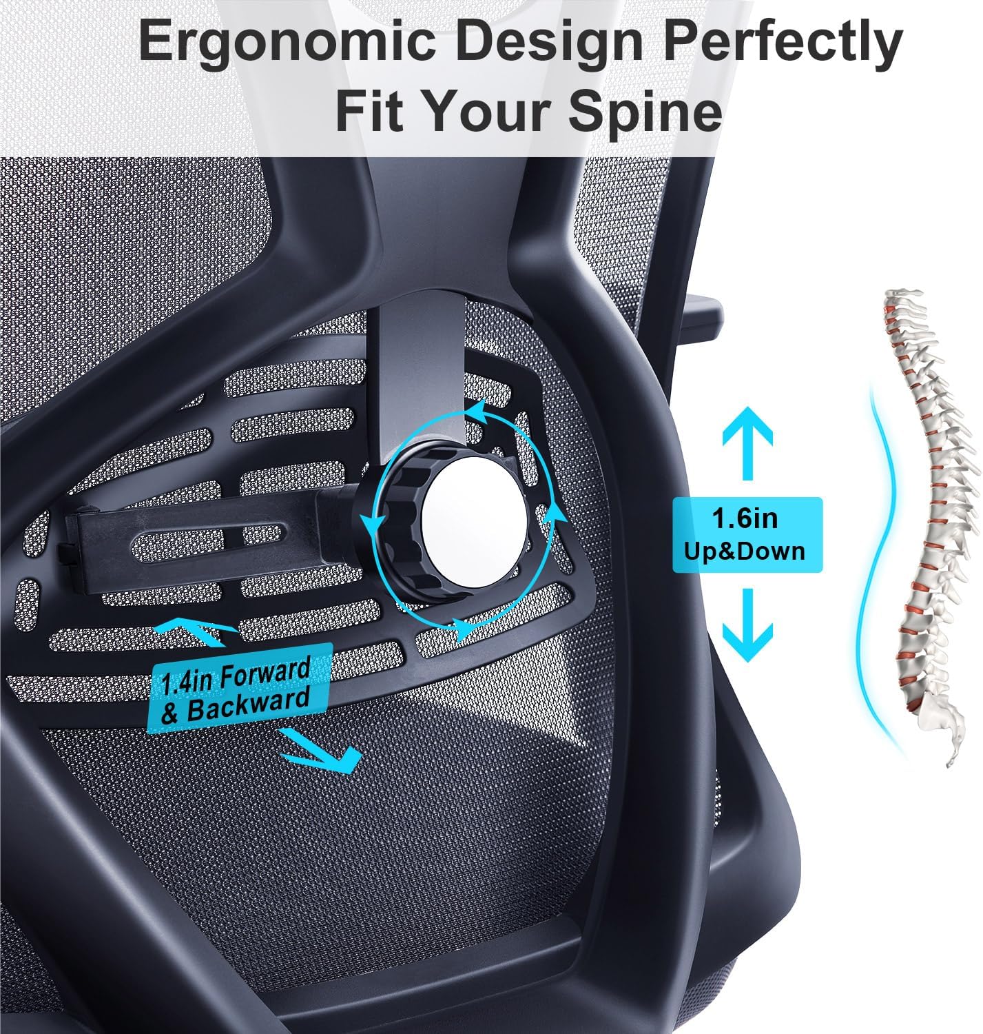 Ticova Ergonomic Office Chair - High Back Desk Chair with Adjustable Lumbar Support, Headrest & 3D Armrest - 130°Rocking Mesh Computer Chair