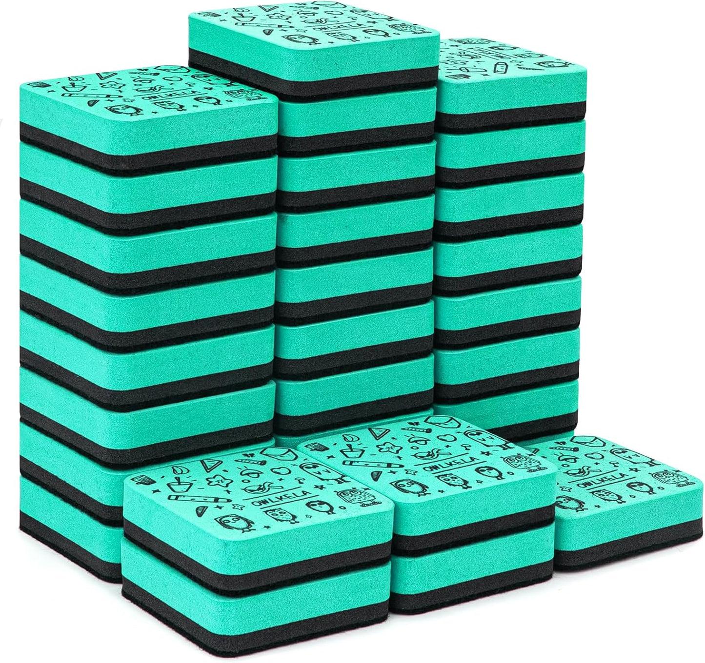OWLKELA 30 Pack Whiteboard Eraser, Magnetic Cyan Whiteboard Eraser for Cleaning Dry Erase Markers on Magnetic Soft Whiteboard, Glass Whiteboard and Dry Erase Board