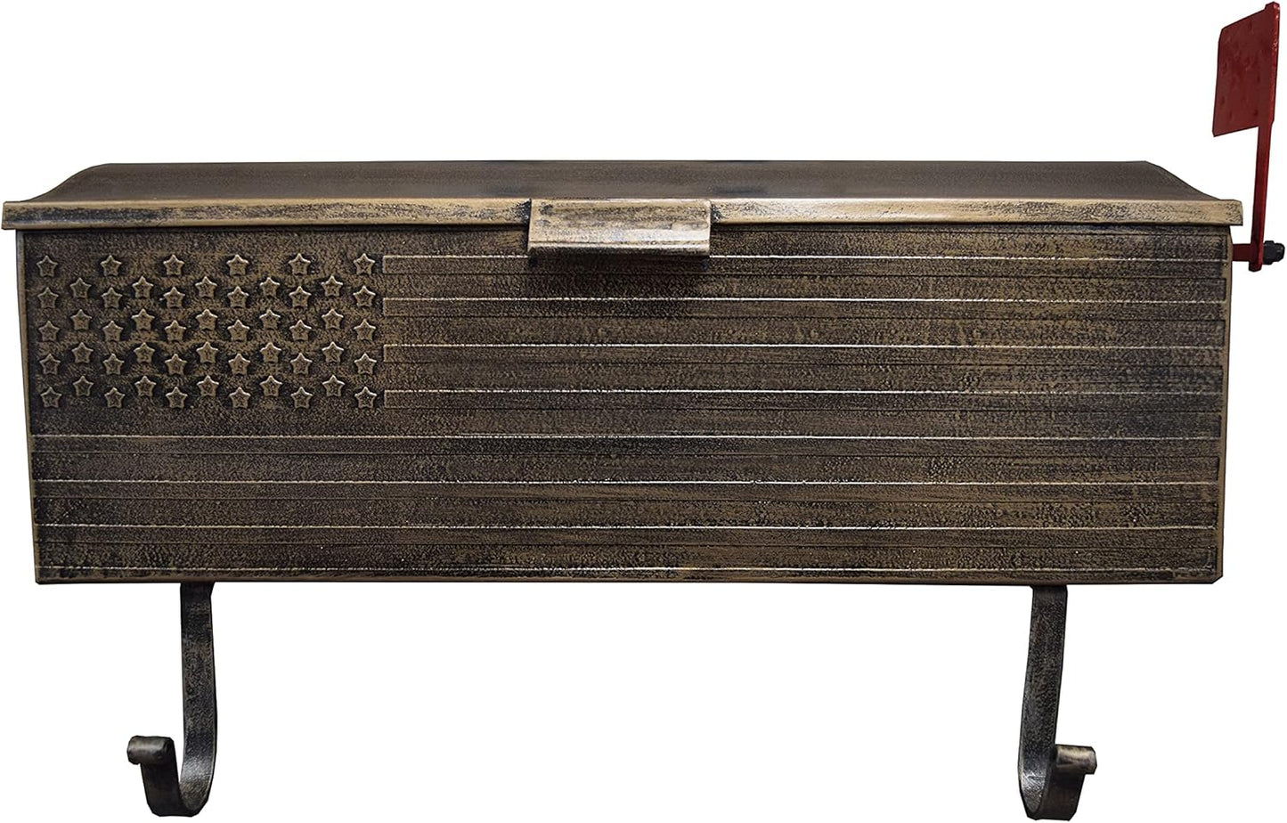 Oakland Living AZ620-ANTIQUE-BRONZE Antique Bronze Patriotic Metal Outgoing Mail Flag and Newspaper Hangers Wall Mount Mailbox