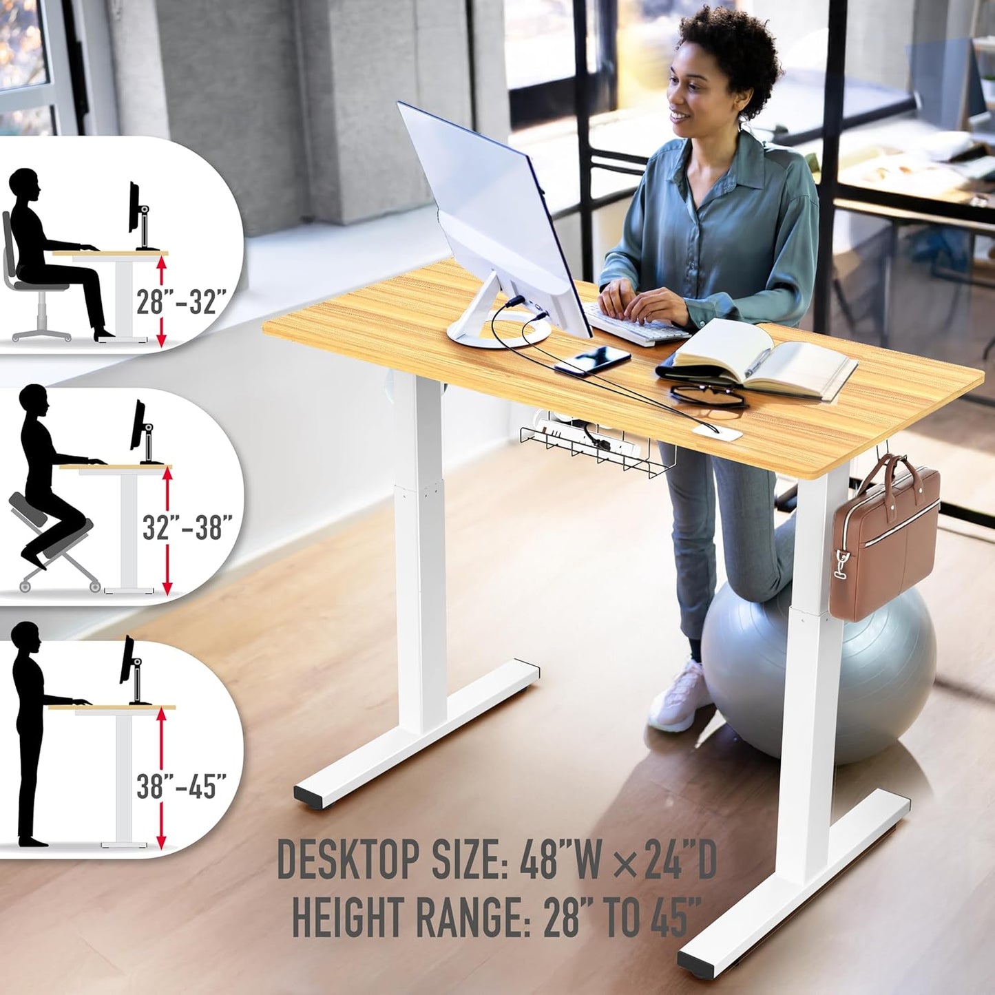 SHW 40-Inch Electric Height Adjustable Standing Desk with Drawer, Memory Preset and Cable Management Tray, Oak