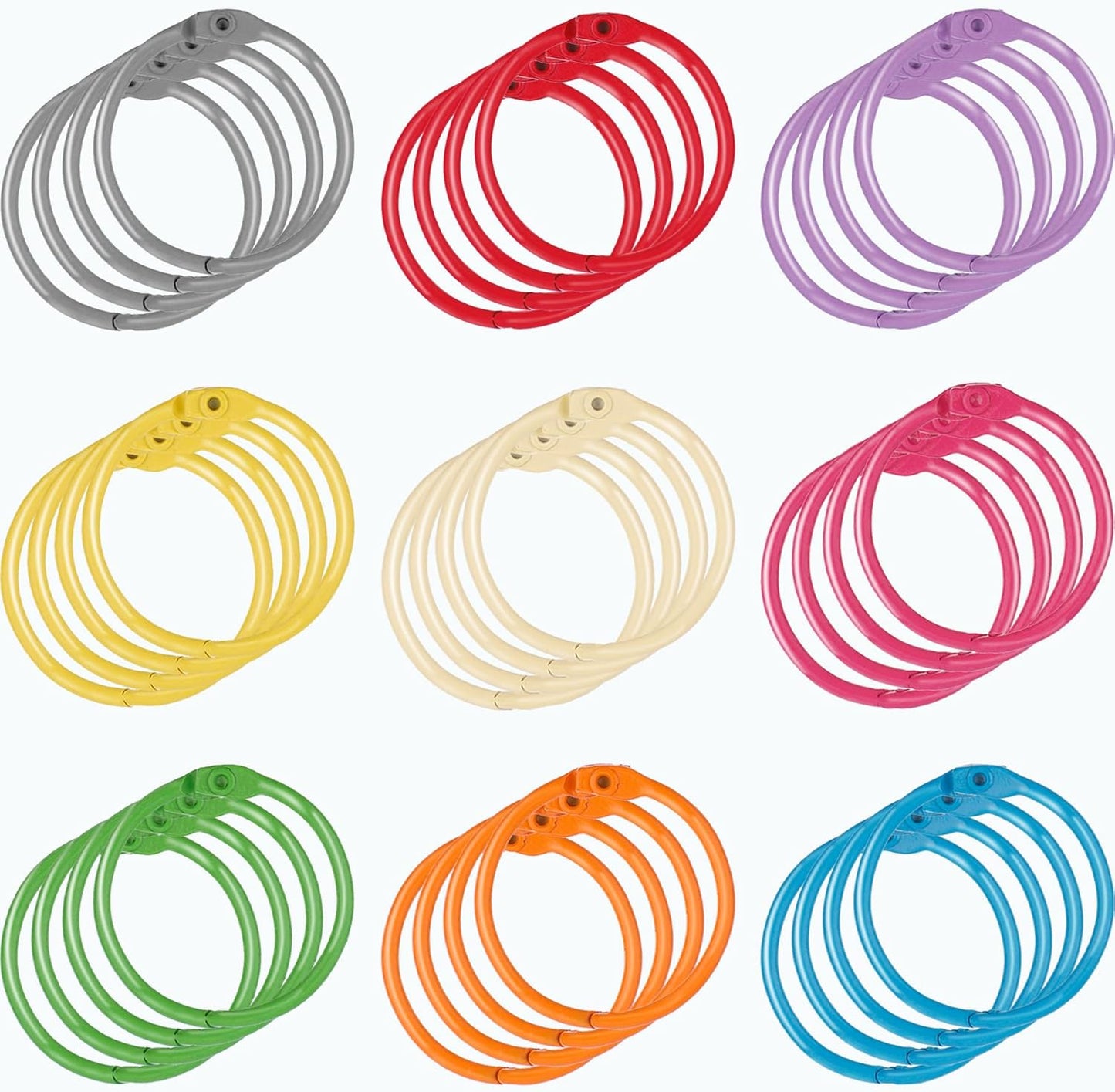 1.8 Inch (36 Pack) Metallic Loose Leaf Binder Rings 45mm Colorful Metal Steel Book Rings Keychain Key Rings Notebook Paper Rings for Index Cards Flash Cards for School Office Home, 9 Colors