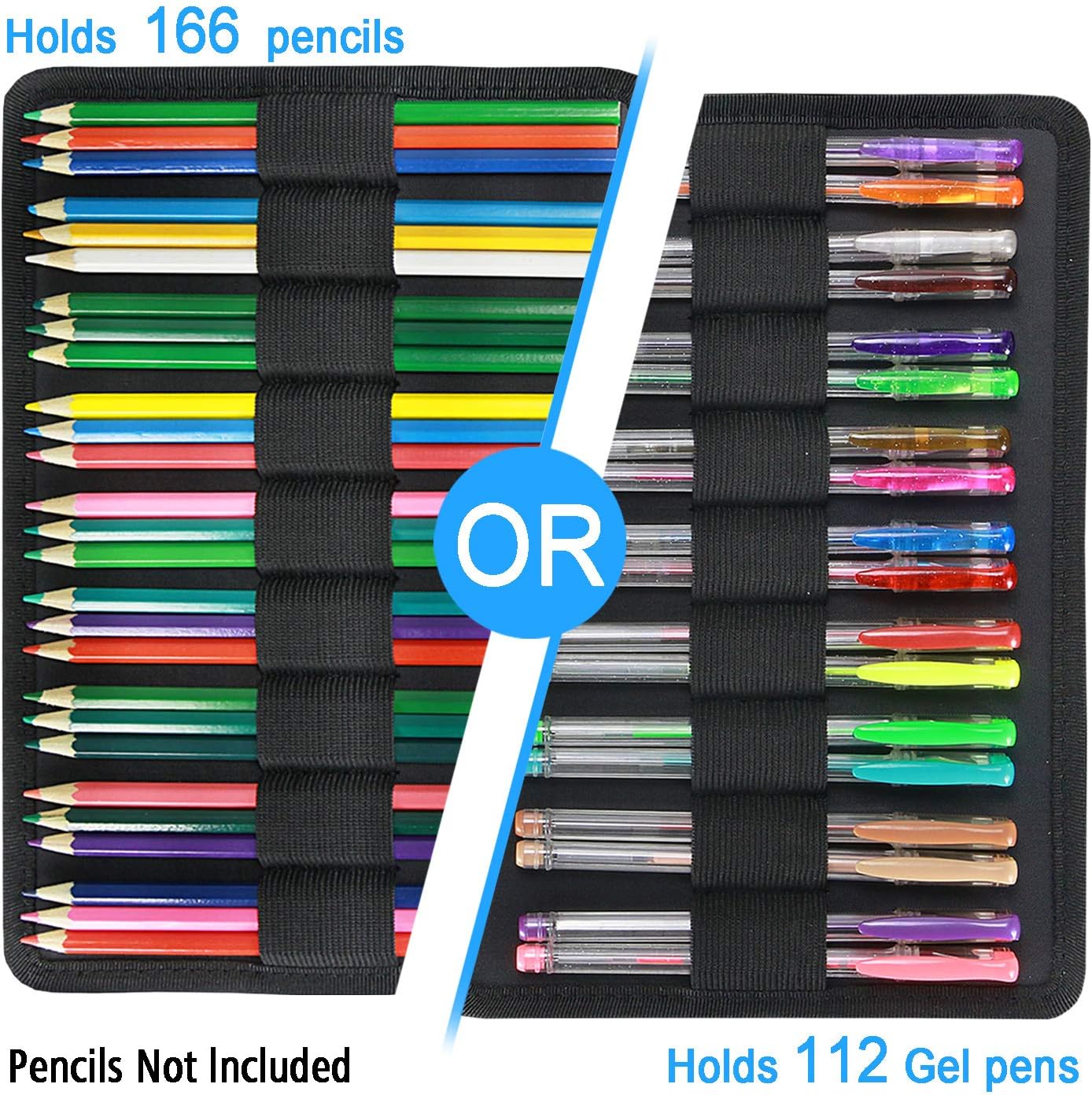 YOUSHARES 166 Slots Colored Pencil Case, 110 Slots Gel Pens fo Coloring Case Organizer, Handy Multilayer Color Pencil Holder for Glitter Gel Pens, Refills, Colored Pencils for Adults & Artist (Blue)