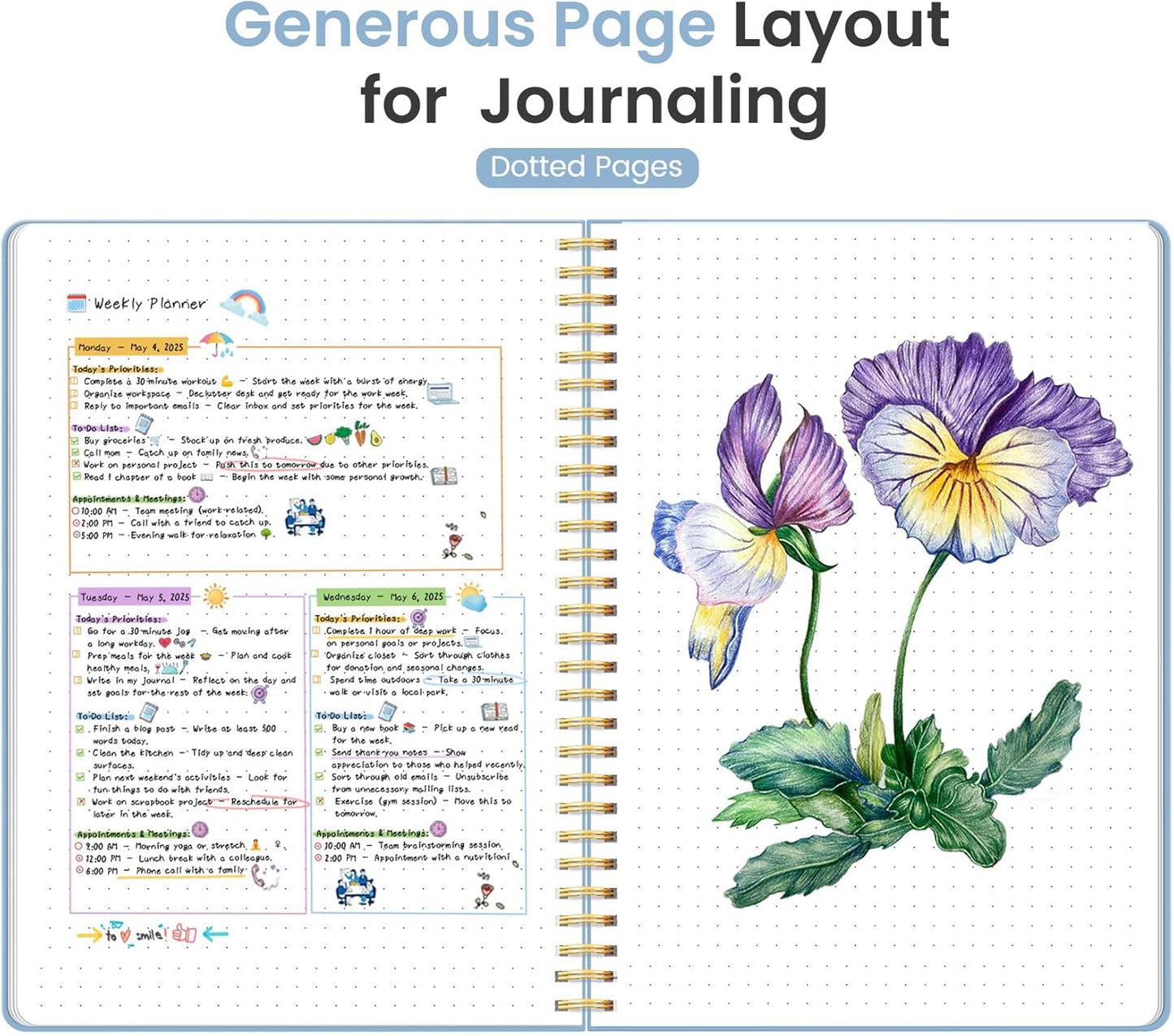 Taja Spiral Dotted Notebook, 8.5"x11" Notebooks for Work, Large A4 Journal for Women & Men, Bullet Dotted Journal, Journaling Notebook for Writing, Plastic Cover Spiral Journal, Blue