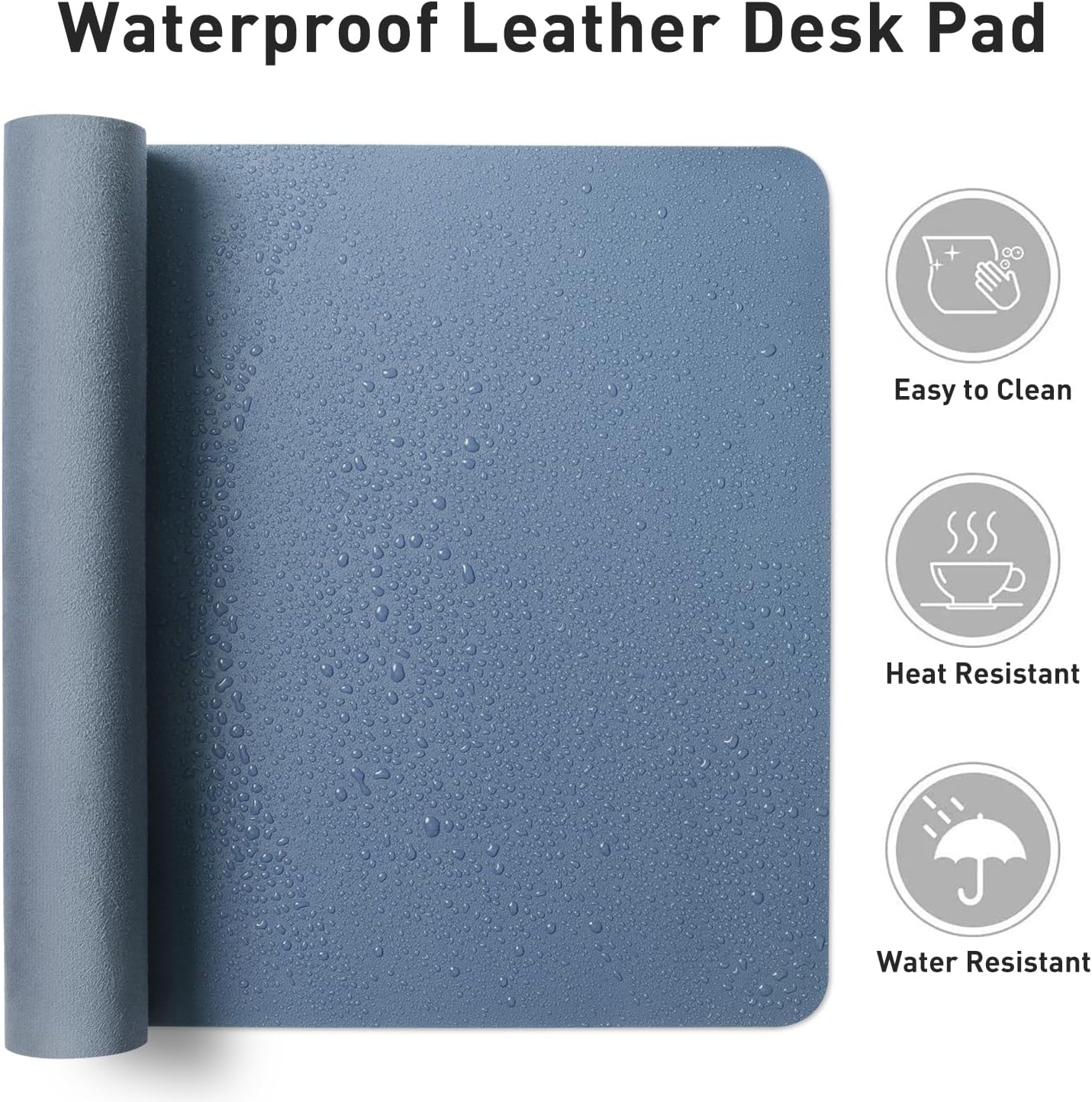 Aothia Leather Desk Pad Protector, Office Mat, Large Mouse Pad, Non-Slip PU Leather Blotter, Laptop Desk Pad, Waterproof Writing Pad for Office and Home (Denim Blue, 31.5" x 15.7")