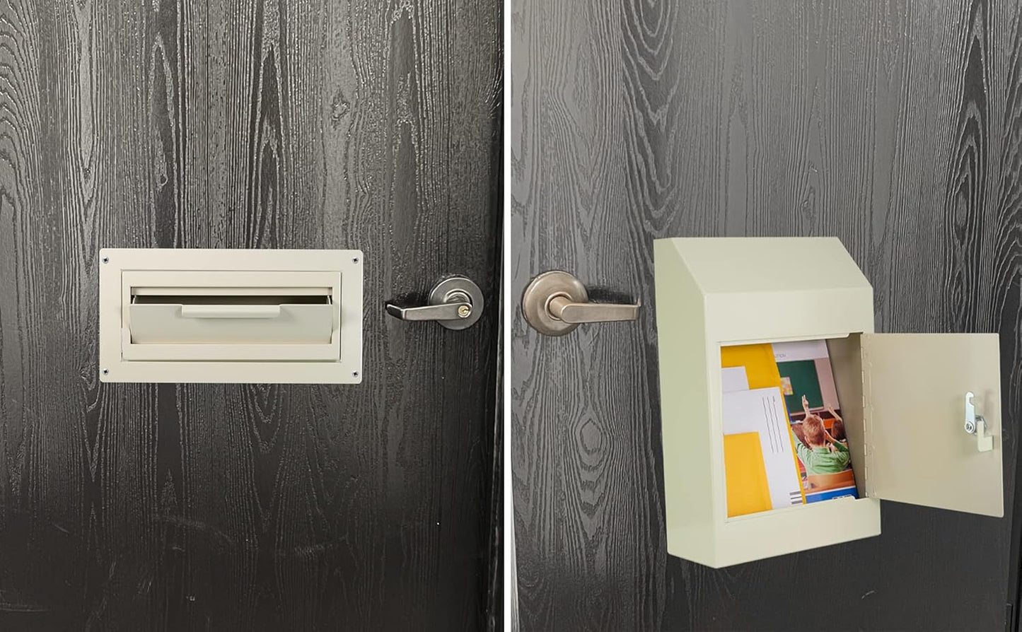 Pochar Door Drop Box for Mail, Rent, Deposit, and Night Key - Through The Door Locking Steel Mailbox with Rear Access (Light Gray)