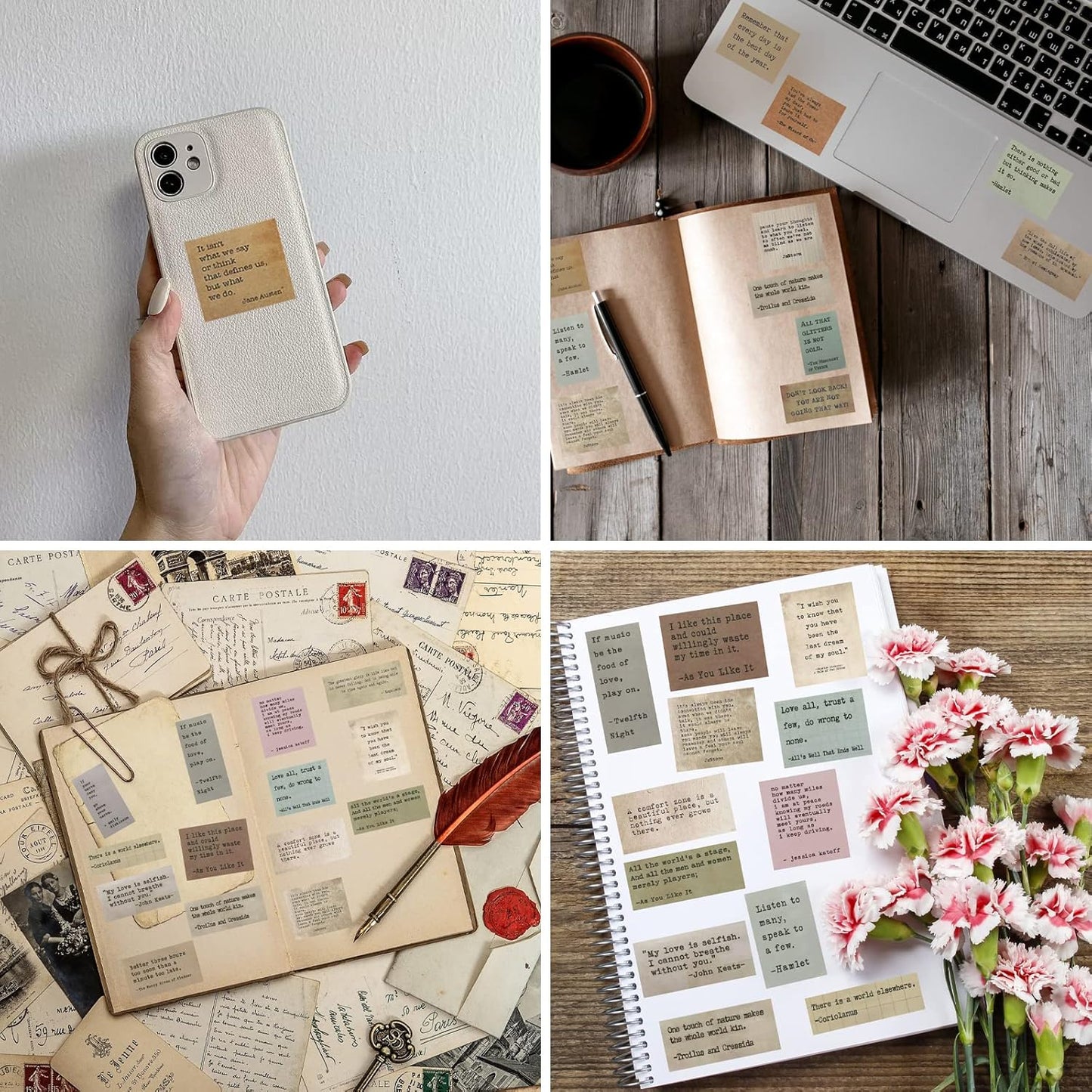 LakoArt 240 Pieces Retro Typewriter Style Motivational Quotes Stickers (2 Pcs. Each), Inspirational Vintage Journaling Stickers, Famous Words Scrapbook Sticker for Planner Bullet Junk Journal Laptops