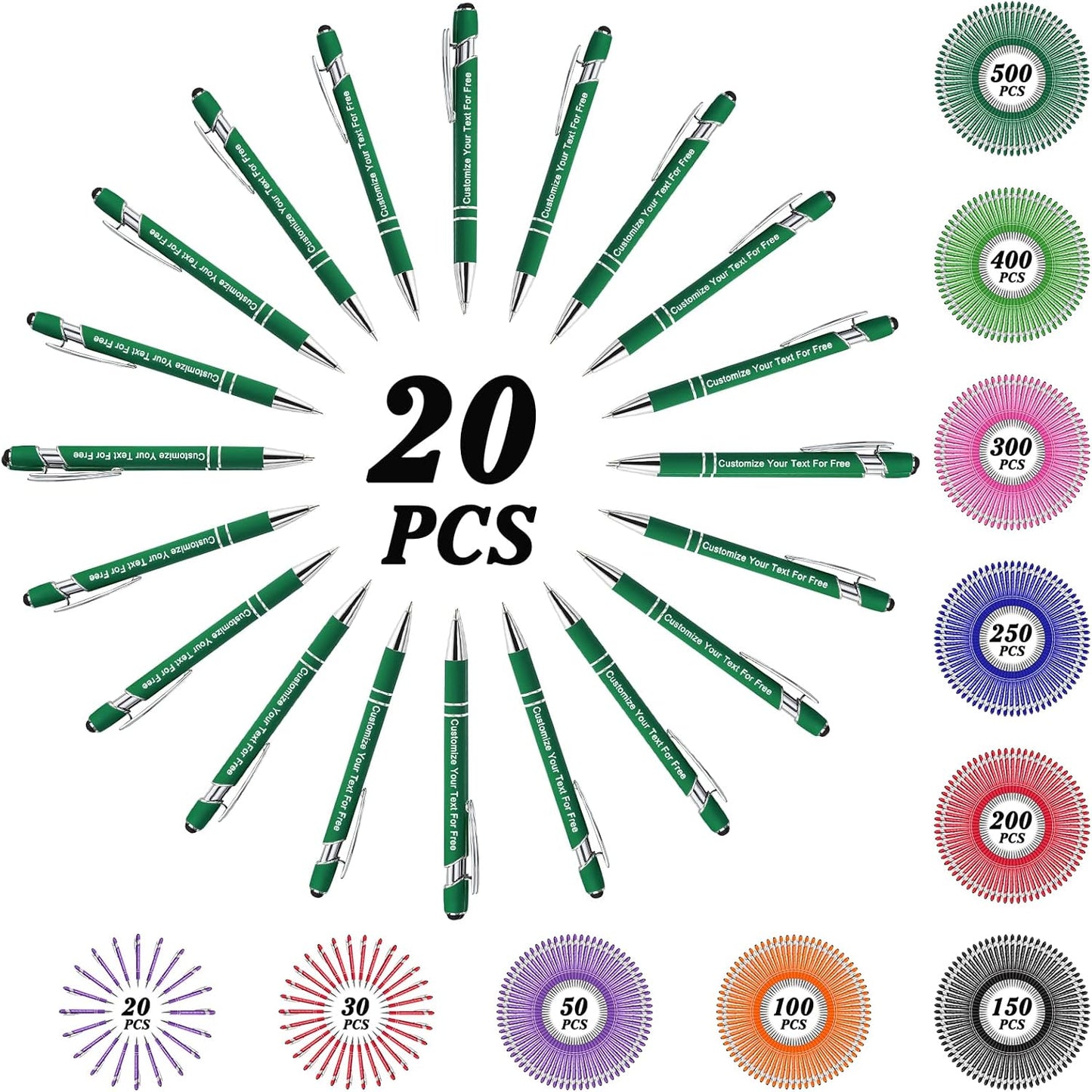 Max 500 Pcs Personalized Pens Bulk, Custom Pens with Free Engraving, Customized Stylus Tip Ballpoint Pen with Your Name Massage Text for School Office Business Graduation Anniversaries-20 Packs