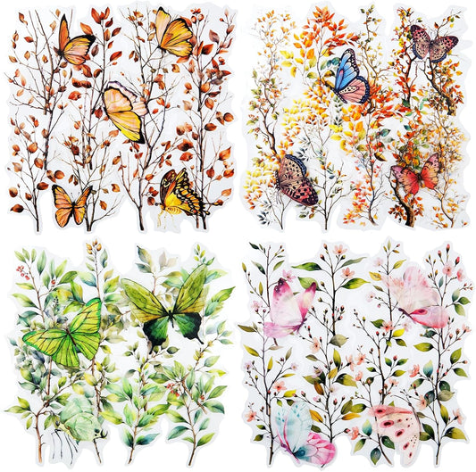 Butterfly and Branch PET Sticker Set, 120PCS Botanical Stickers for Scrapbooking, Journaling, DIY Crafts, and Planner Supplies
