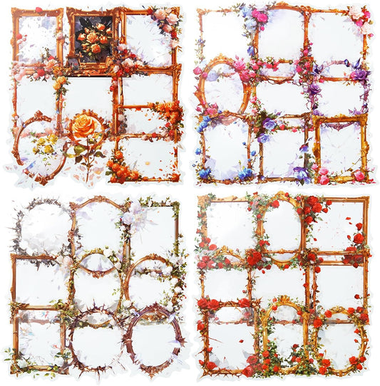 Broken Mirror Frame Stickers Set, 40PCS Gothic Rose PET Scrapbook Supplies for Journaling, DIY Crafts, and Planners