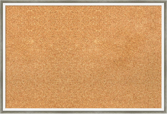 Amanti Art Natural Cork Board for Wall, 17x25 Vision Board with Silver Wood Frame, Medium Corkboard Office Decor for Home Organization, Modern Contemporary Corkboard Pinboard to display items for home