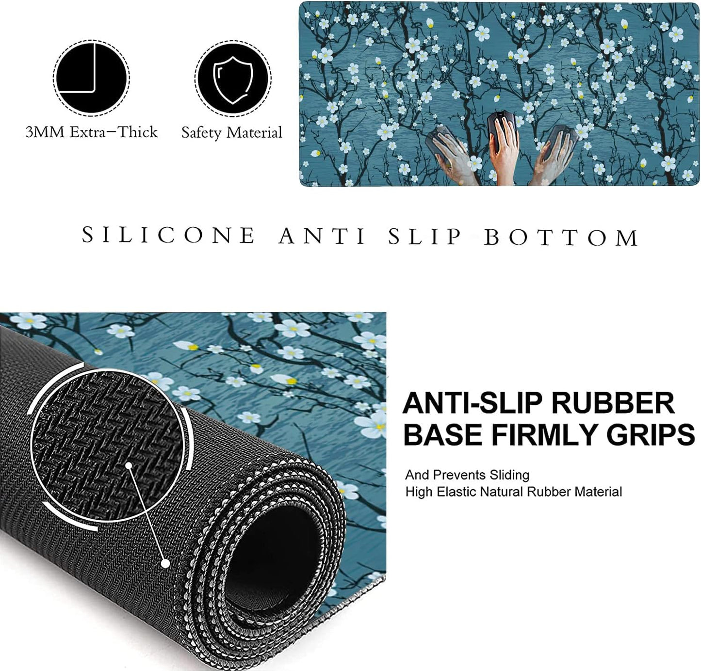 Japanese Cherry Blossom Extended Gaming Mouse Pad Large Desk Mat with Non-Slip Rubber Base and Stitched Edges,Keyboard Mouse Mat Desk Pad for Work,Game,Office,Home 35.4 * 15.7 Inch