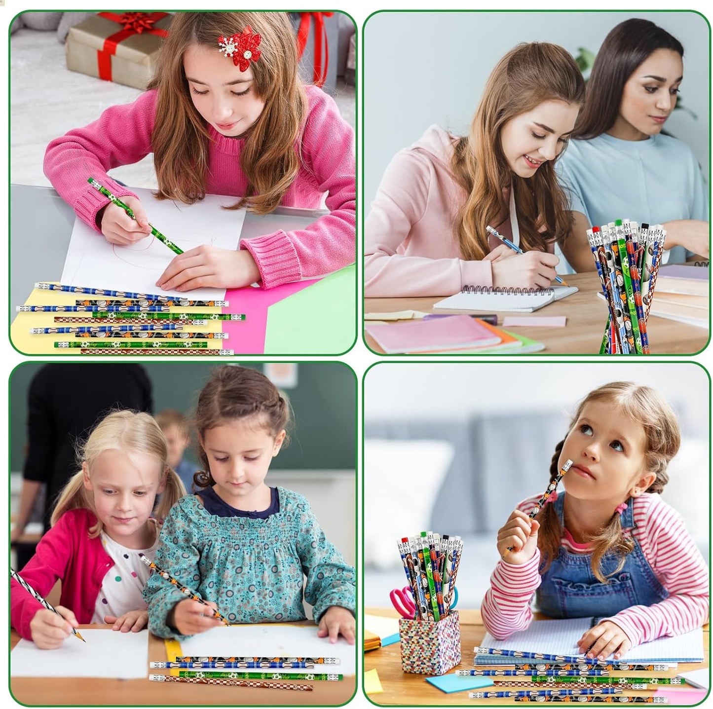 Cinrobiye 96 Pcs Sports Pencils Bulk, Basketball Football Baseball Scoeer Wood Pencils with Erasers Sports for School Prizes Classroom Exchange Gifts Party Favors Supplies, Stationary Gifts