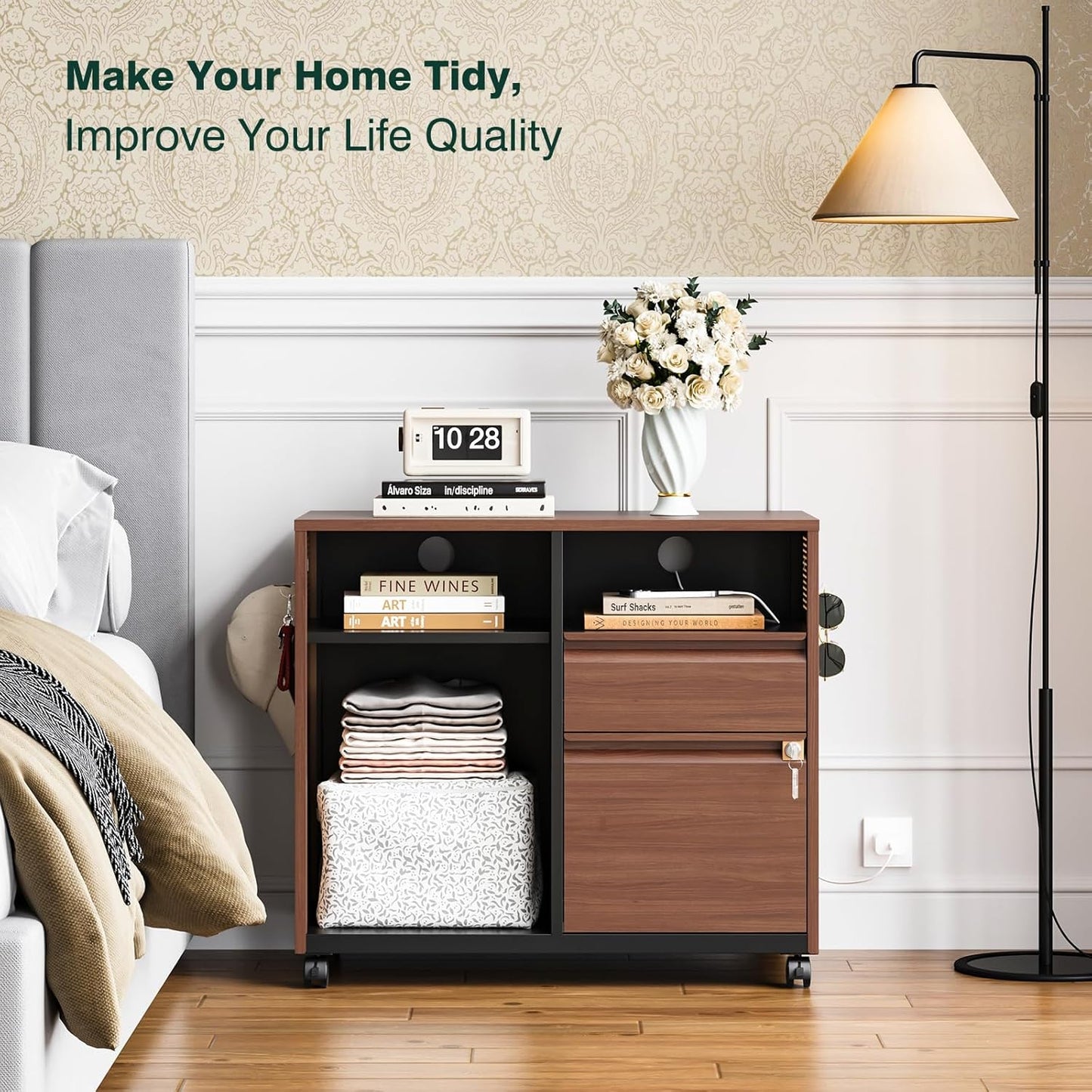 Mobile 2 Drawer File Cabinet,Metal File Cabinet with Lock，Lateral Printer Stand Filling Storage for Home Office-A4/F4/Letter