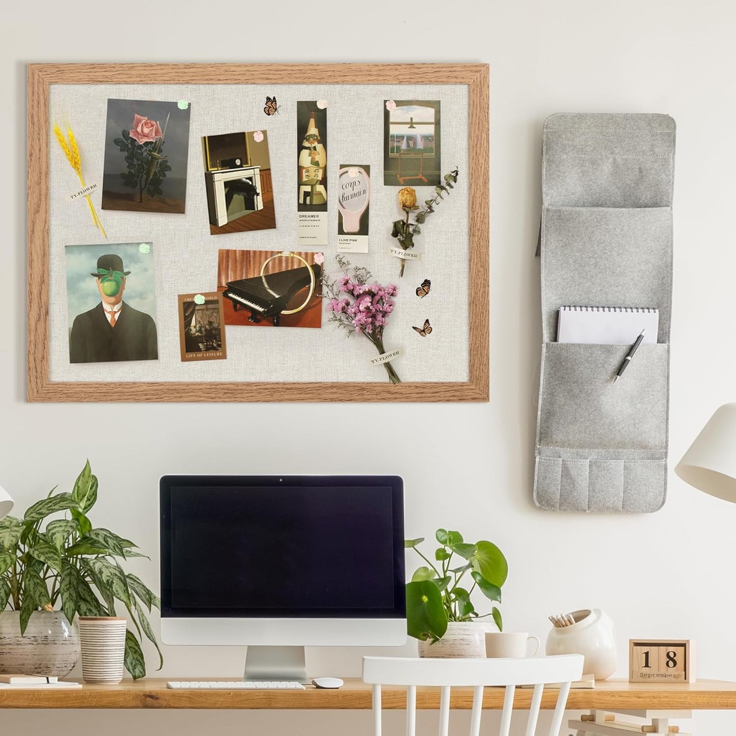 Cork Board Bulletin Board 18" x 24", Large Linen Corkboards with Frame for Walls, Cute Picture Display Pin Board Vision Board for Room School Office Bedroom 20 Pushpins Carbonized Black