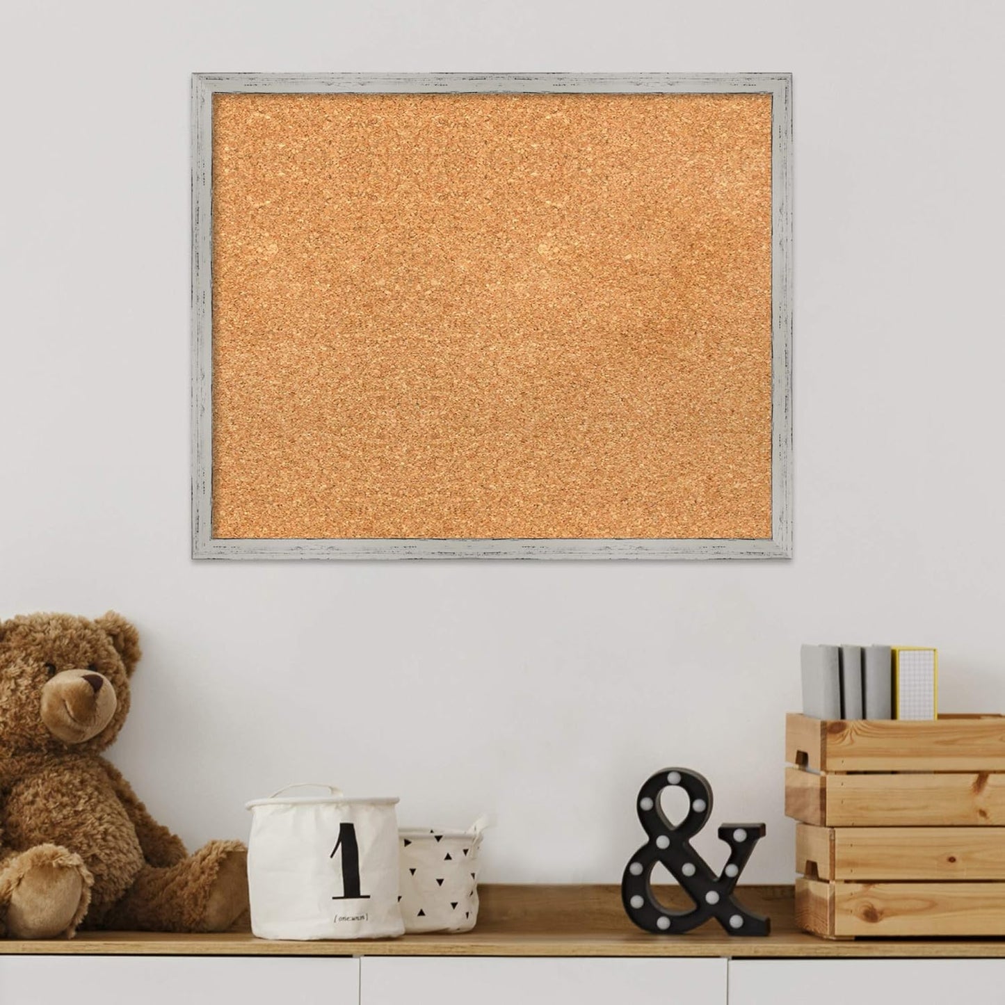 Amanti Art Natural Cork Board for Wall, 17x21 Vision Board with White Frame, Small Corkboard Office Decor for Home Organization, Cottage Corkboard Pinboard to Display Items for Home Organization in
