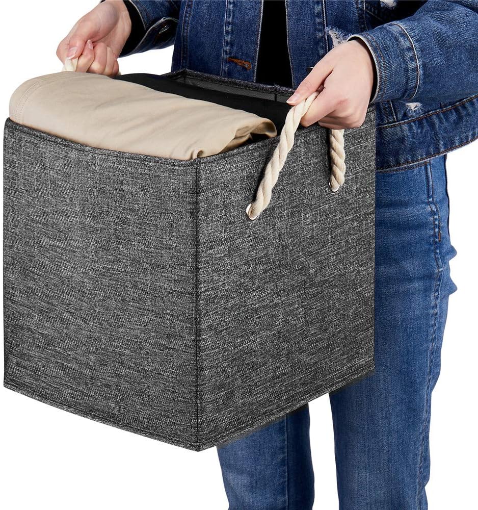 Gray Foldable Polyester Fabric Storage Bins Cube Organizers,10.5x10.5x11inch,for Organizing The Clutter In The Home or Office,Set of 4,Q-ST-59-4