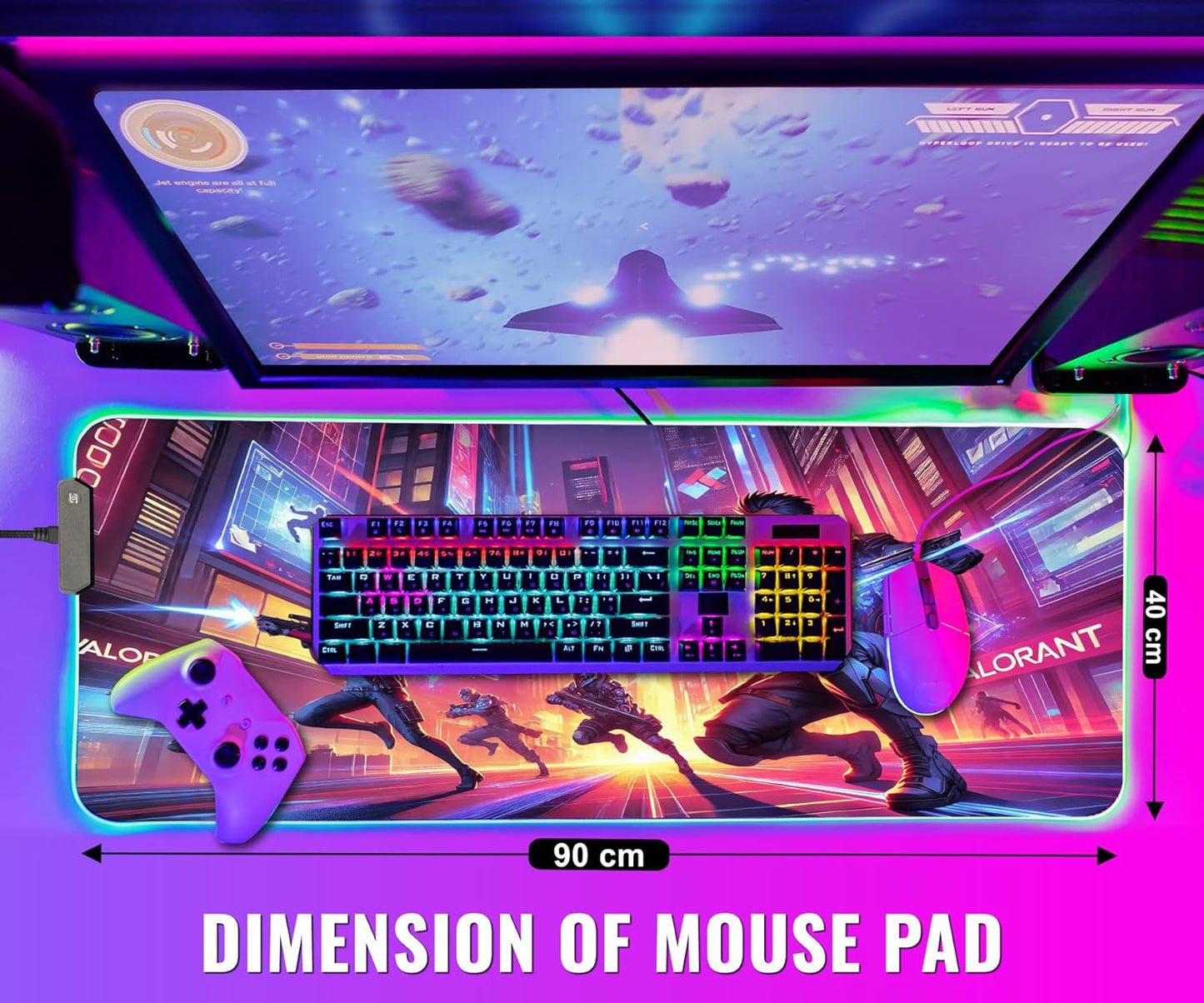 Gaming Mouse Pad - Desk Mat Gaming Mouse Pad , Medium Extra Large Extended Big Long Huge XL XXL and XXXL RGB LED Light Mousepad For a Computer , PC Mats Mousepads Neon F