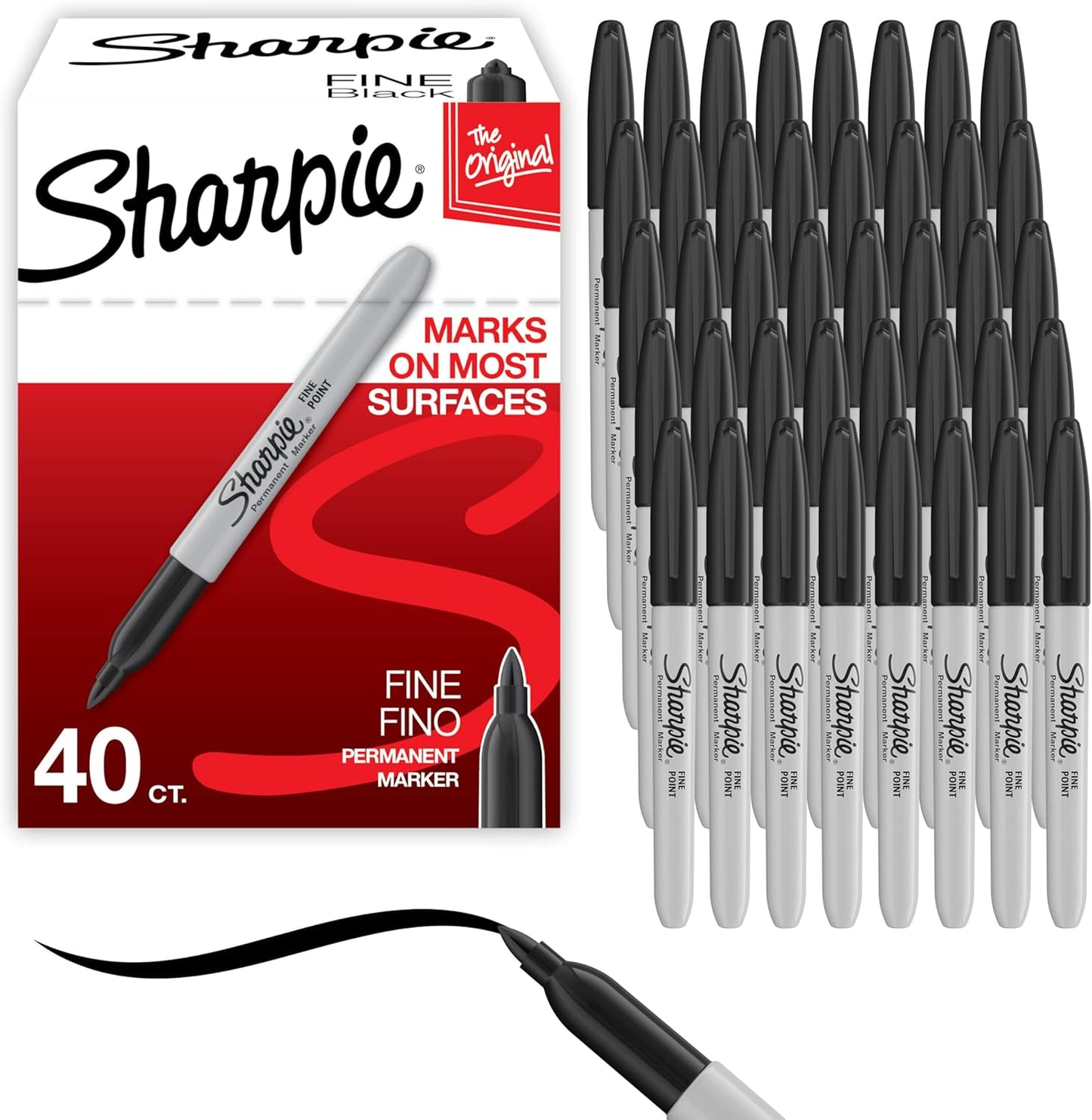 Sharpie Permanent Markers, Fine Point, Black, 40 Count