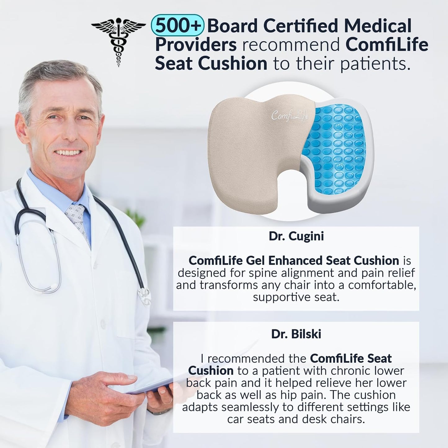 ComfiLife Premium Gel & Memory Foam Seat Cushion – Doctor Recommended Office Chair Cushion, Car Seat Cushion – Chair Cushions for Back & Sciatica Pain Relief – Seat Cushions for Office & Desk (Beige)