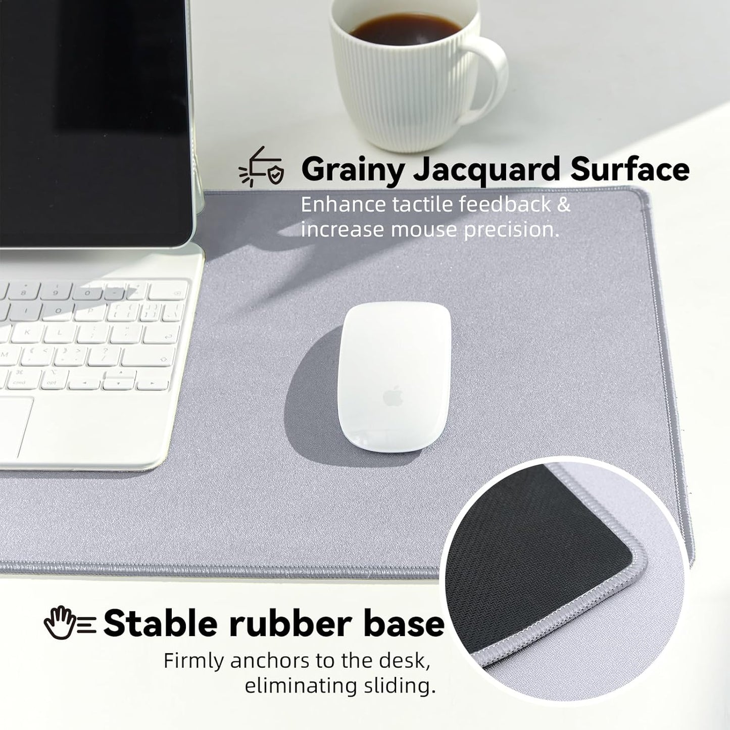 Waterproof Large Gaming Mouse Pad with Durable Stitched Edges, Non-Slip Rubber Base, Grainy Jacquard Mouse Mat Desk Pad for Home Office Gaming, 15.74"x35.43"x0.12", Light Gray