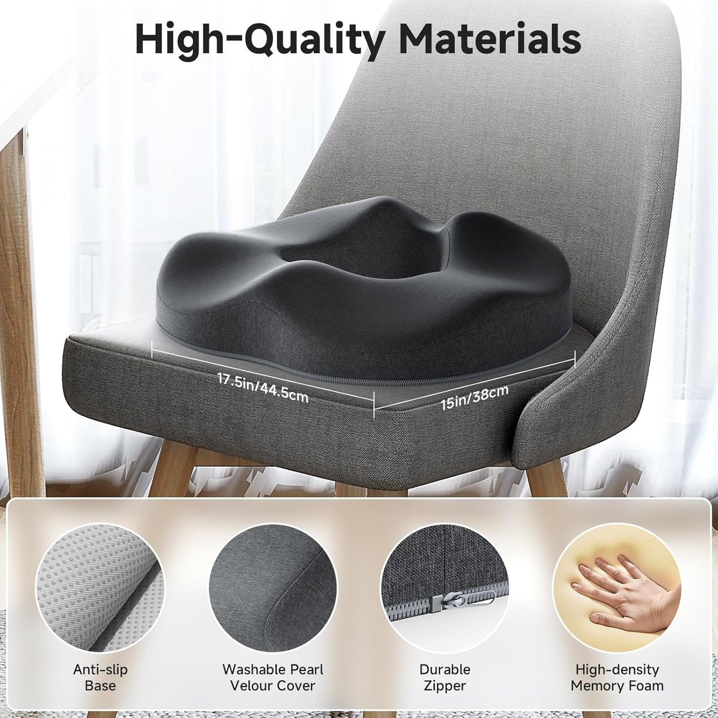 Benazcap Donut Pillow Seat Cushion Hemorrhoid Pillow for Sciatica & Tailbone Pain Relief, Memory Foam Cushion by Ergonomic for Coccyx, Sciatica, Pregnancy, Postpartum- Darkgray