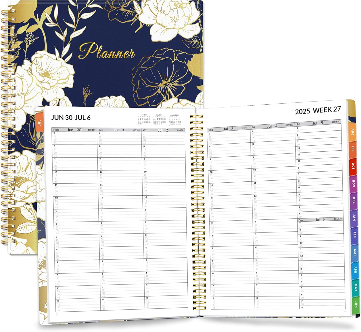 SUNEE 2025-2026 Appointment Book, Quarter-Hourly, Weekly & Monthly - from July 2025 to June 2026, 8.5"x11" Academic Planner, Flexible Cover, Note Pages, Bookmark, Spiral Binding, Vintage