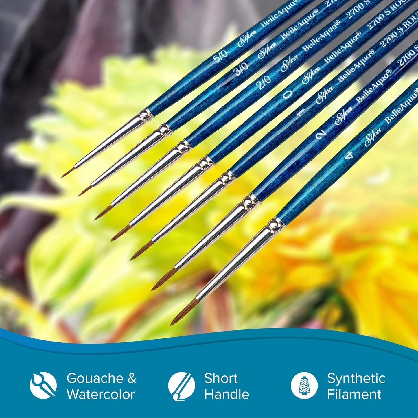 Silver Brush Limited BA-2761S BelleAqua Creative Shape 2pc Dagger Striper Watercolor Brush Set, Professional Soft Synthetic Red Sable Short Handle Artist Painting Brushes, Sizes 1/4 and 3/8 Inch