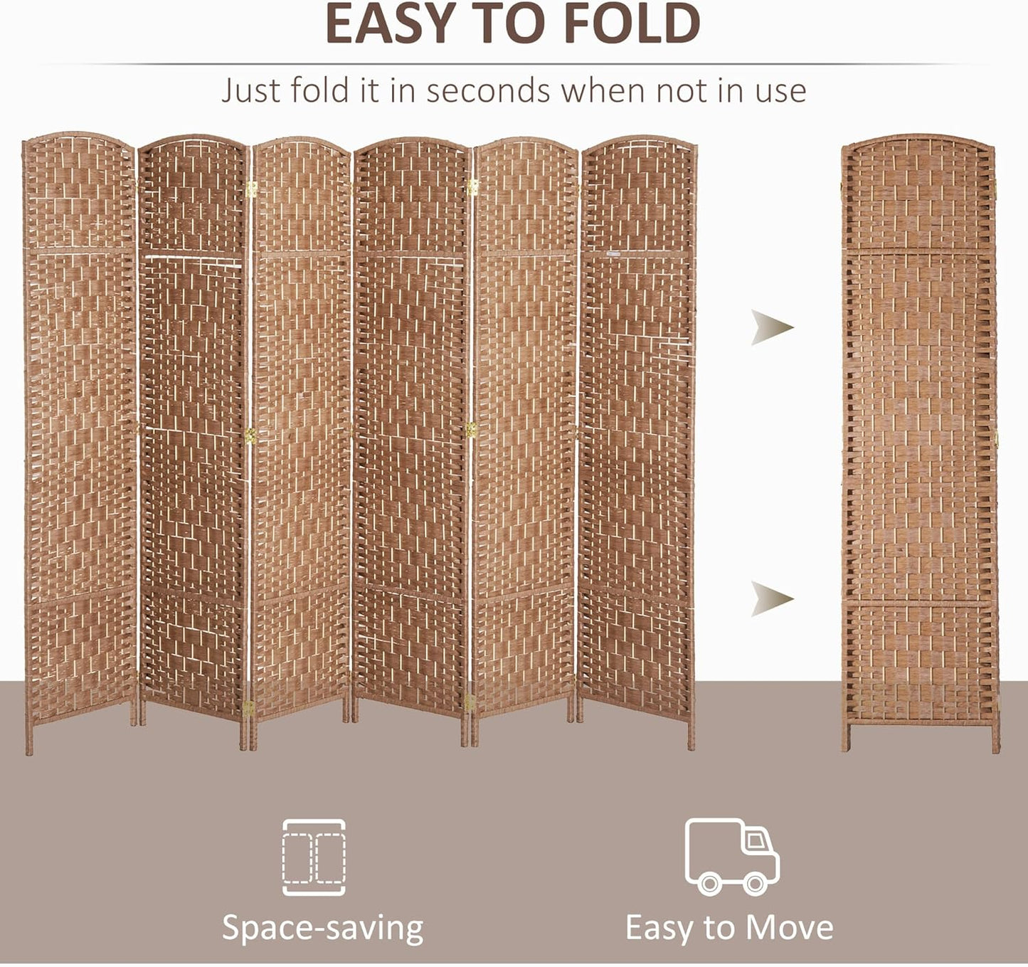 NicBex Room Divider 6 Panel Room Dividers with Woven Rattan Design Partition Room Dividers and Folding Privacy Screens 6 FT Wall Divider for Office,Room Separation,106.25"W x 0.75"D x 70.75"H, Natural