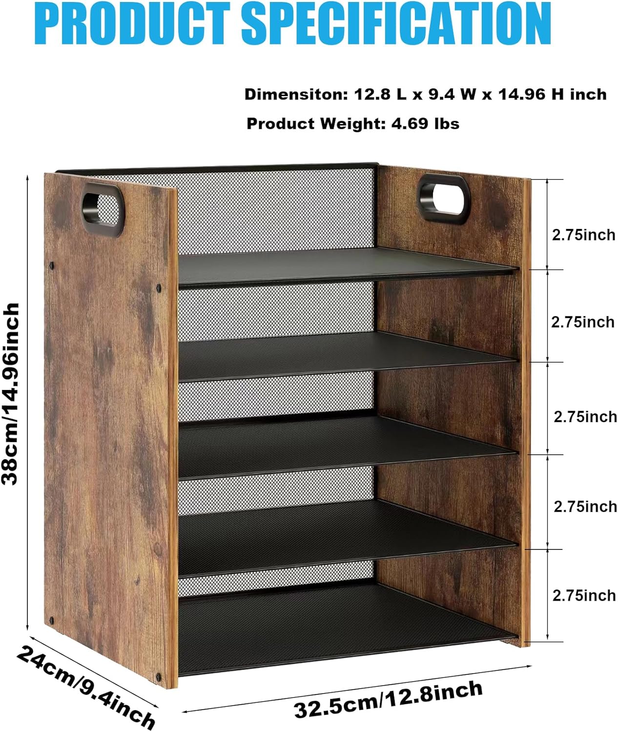 Wood Desk Organizer - 5-Tier Desktop File Organizer, Wooden Paper Tray, Office Desk Organzier and Accessories for Papers, Mail, Notebooks, Stationery