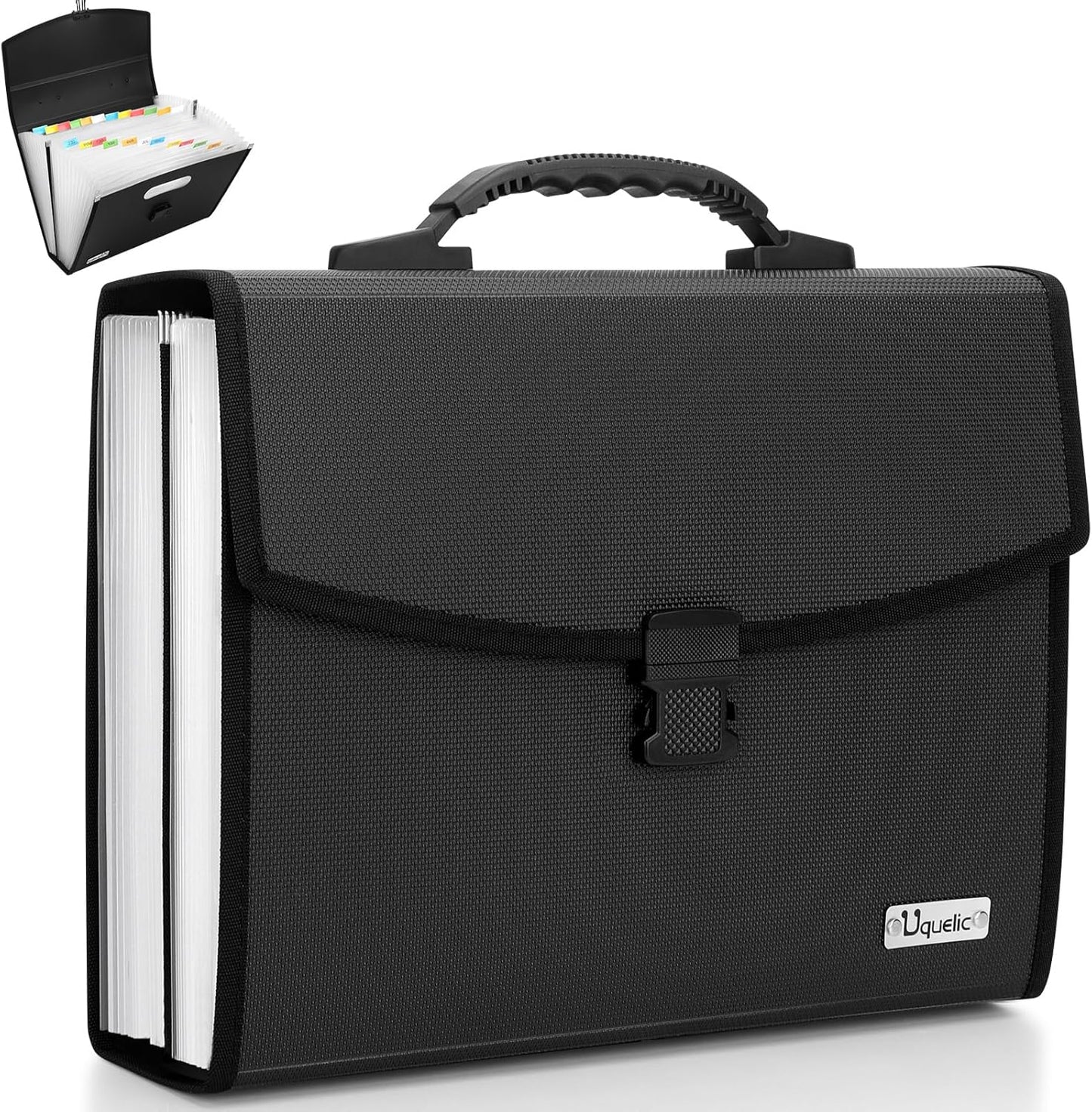 Uquelic 26 Pockets Expanding File Folder Organizer - Upgraded Durable Buckle, Accordion Folder Base with Ergonomic Portable Handle/Large A4 Letter Size Document Organizer, Folders with Pockets