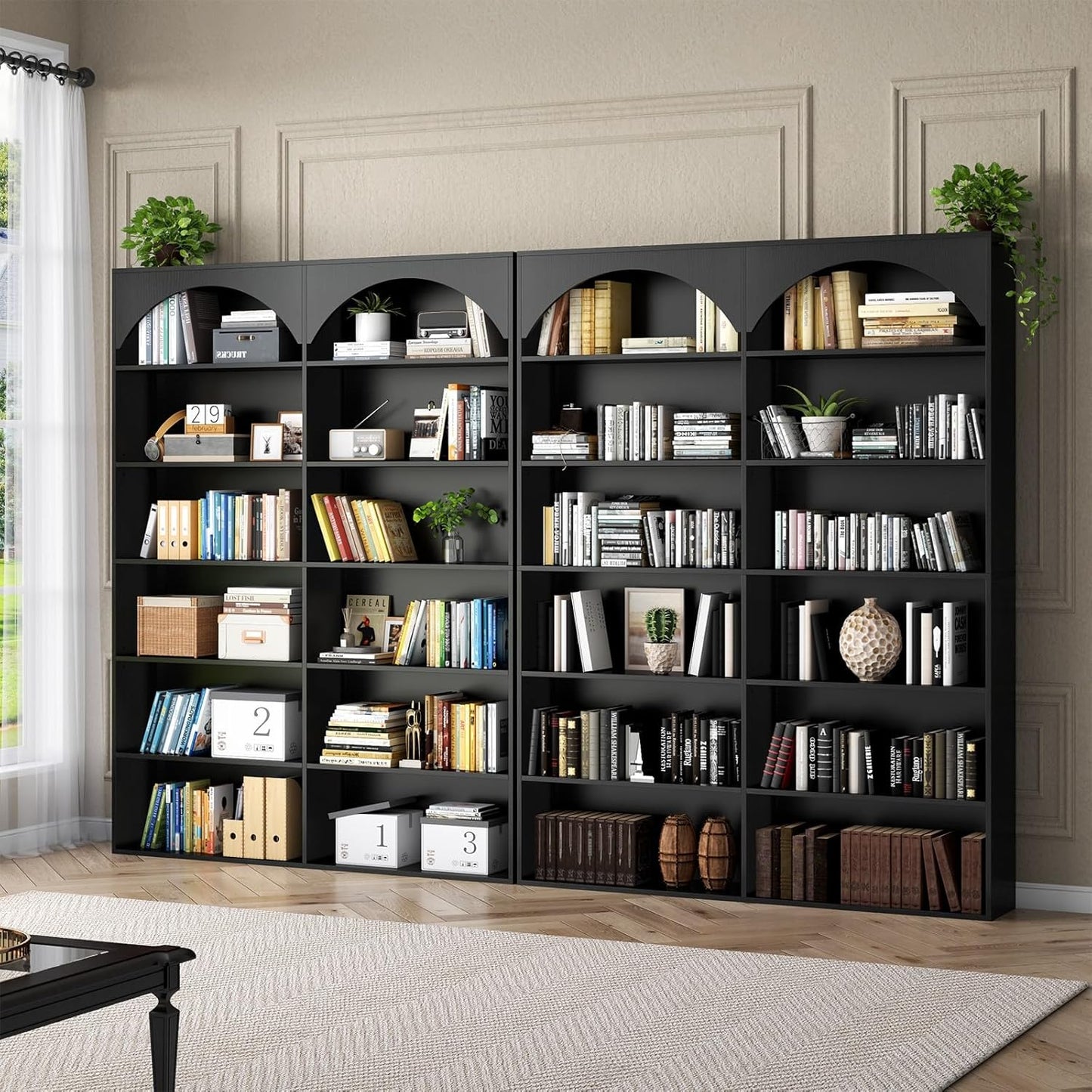 70.8’’ Tall Bookshelf and Bookcase of 2 pcs, 7-Tier Double Wide Bookcase Modern Large Open Display Shelves with Curved Baffle for Home Office Living Room (Black-2pcs)