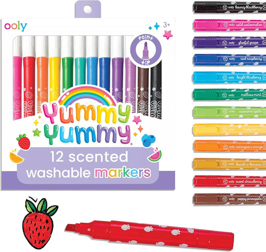 Ooly Yummy Yummy Scented Washable Markers Set of 12 - Scented Markers in 12 Classic Colors, Back to School Supplies