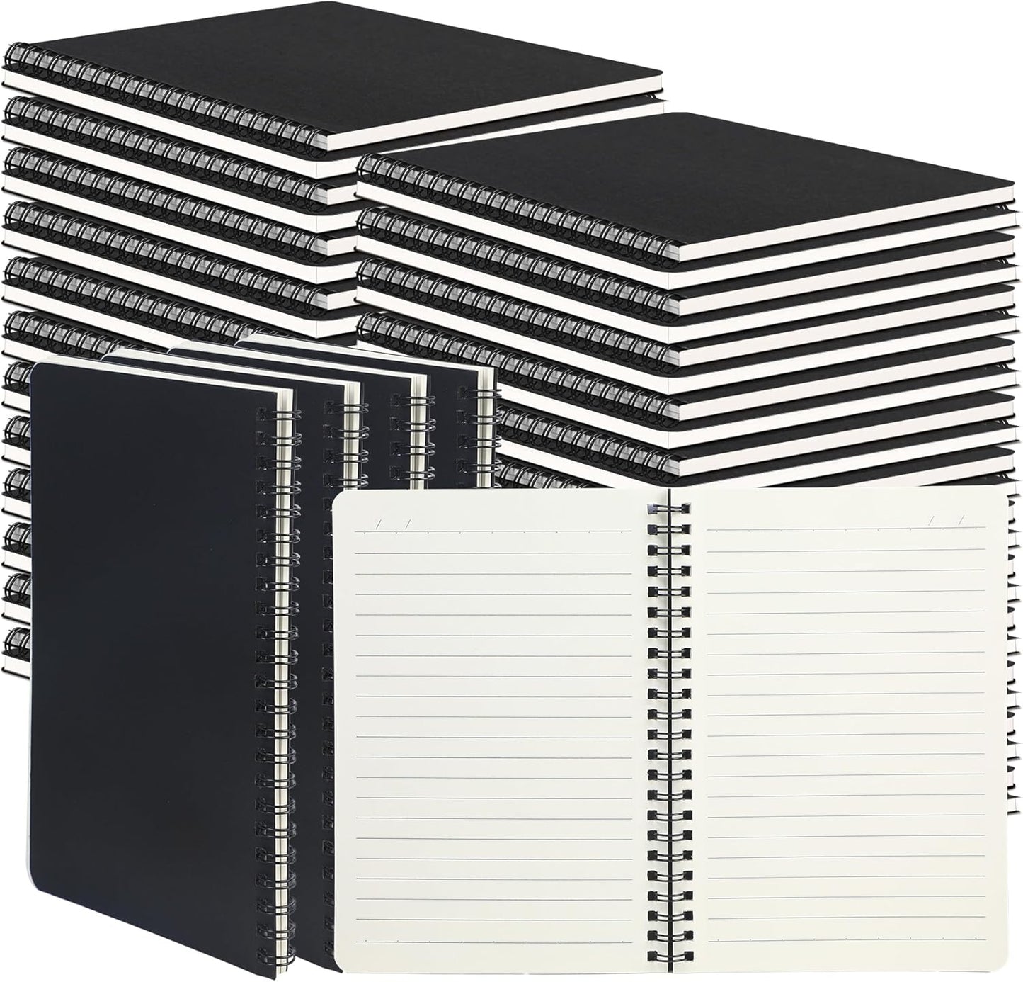 miikoul 100 Packs A5 Spiral Notebooks, Black Ruled Notebooks Bulk, 8.3"×5.5", 60 Sheets/120 Pages, Hardcover Lined Journal Notepad Travel Notebooks for Office and Back to School Supplies