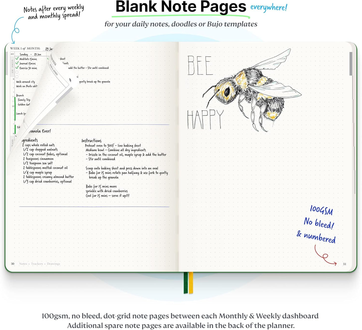 Roterunner Purpose Planner Notebook B5 7.5”x9.8” Undated Planner 2025 Daily Weekly and Monthly Productivity Goal Setting Tool for Work Home