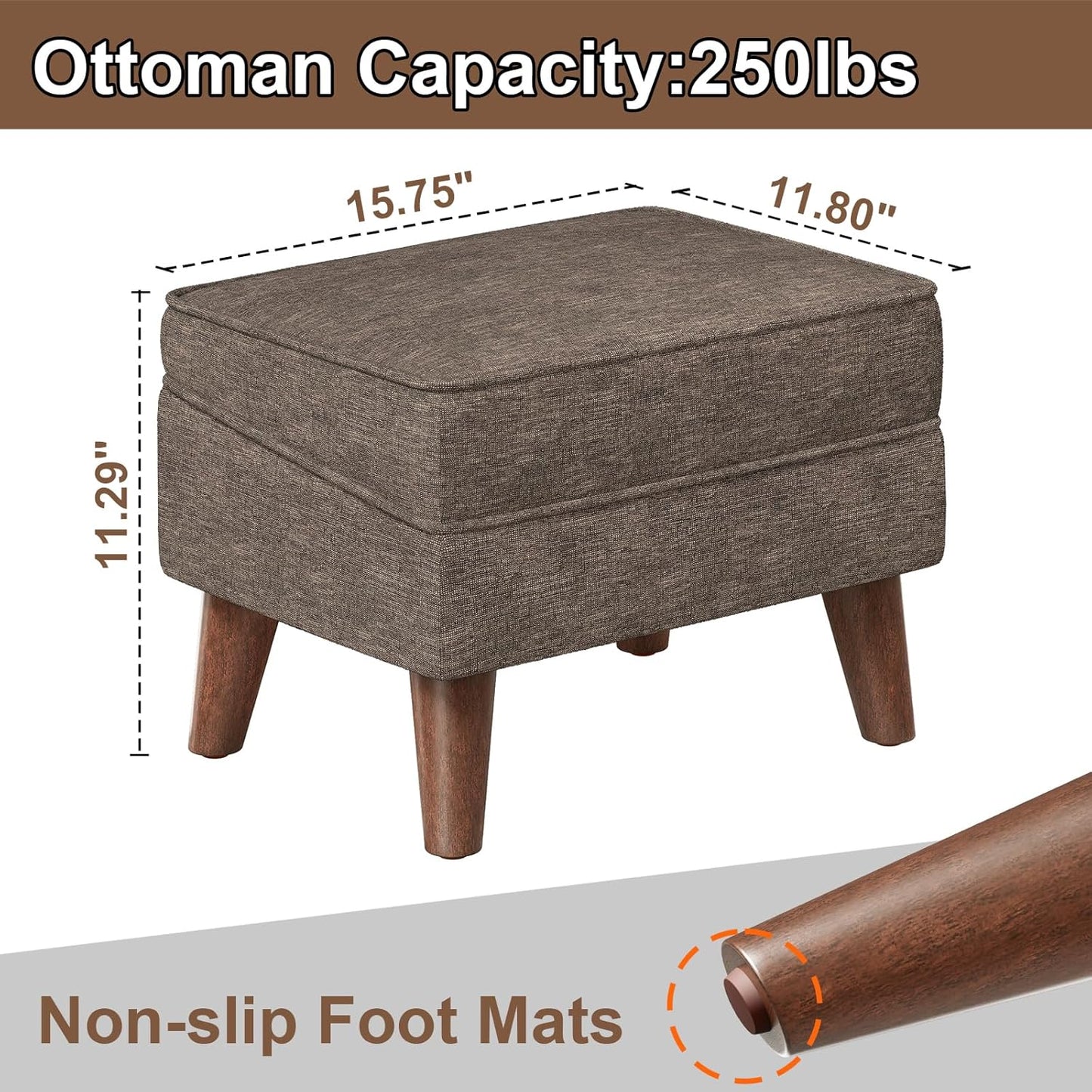 Small Footstool Ottoman with Adjustable Lid, Modern Storage Ottoman, Foot Rest for Couch, Foot Stool with Sturdy Wood Legs for Living Room, Bedroom, Enterway, Brown