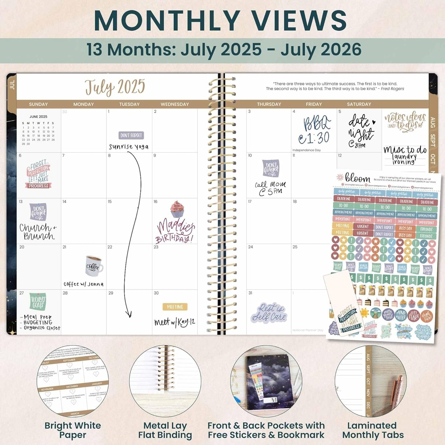 bloom daily planners 2025-2026 (8.5" x 11") Academic Year Day Planner (July 2025 - July 2026) - Weekly & Monthly Dated Agenda Organizer with Stickers & Tabs - Midnight Sky
