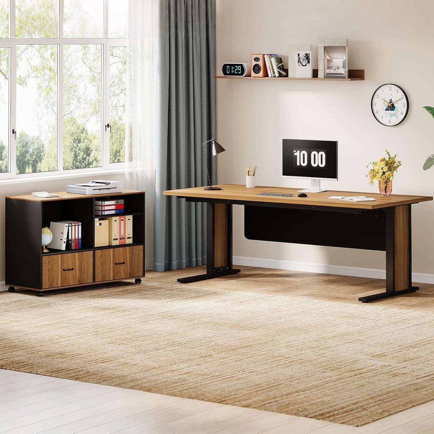 Tribesigns 63" Large Executive Desk L Shaped Computer Desk with File Storage Cabinet, L-Shaped Executive Office Desk Business Desk Set, Computer Desk with Mobile Cabinet for Home Office