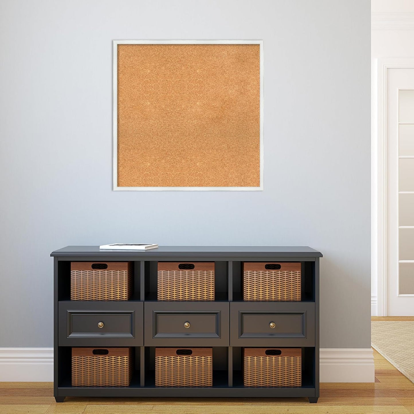 Amanti Art Natural Cork Board for Wall, 29x29 Vision Board with White Frame, Large Corkboard Office Decor for Home Organization, Country Rustic Corkboard Pinboard to Display Items for Home