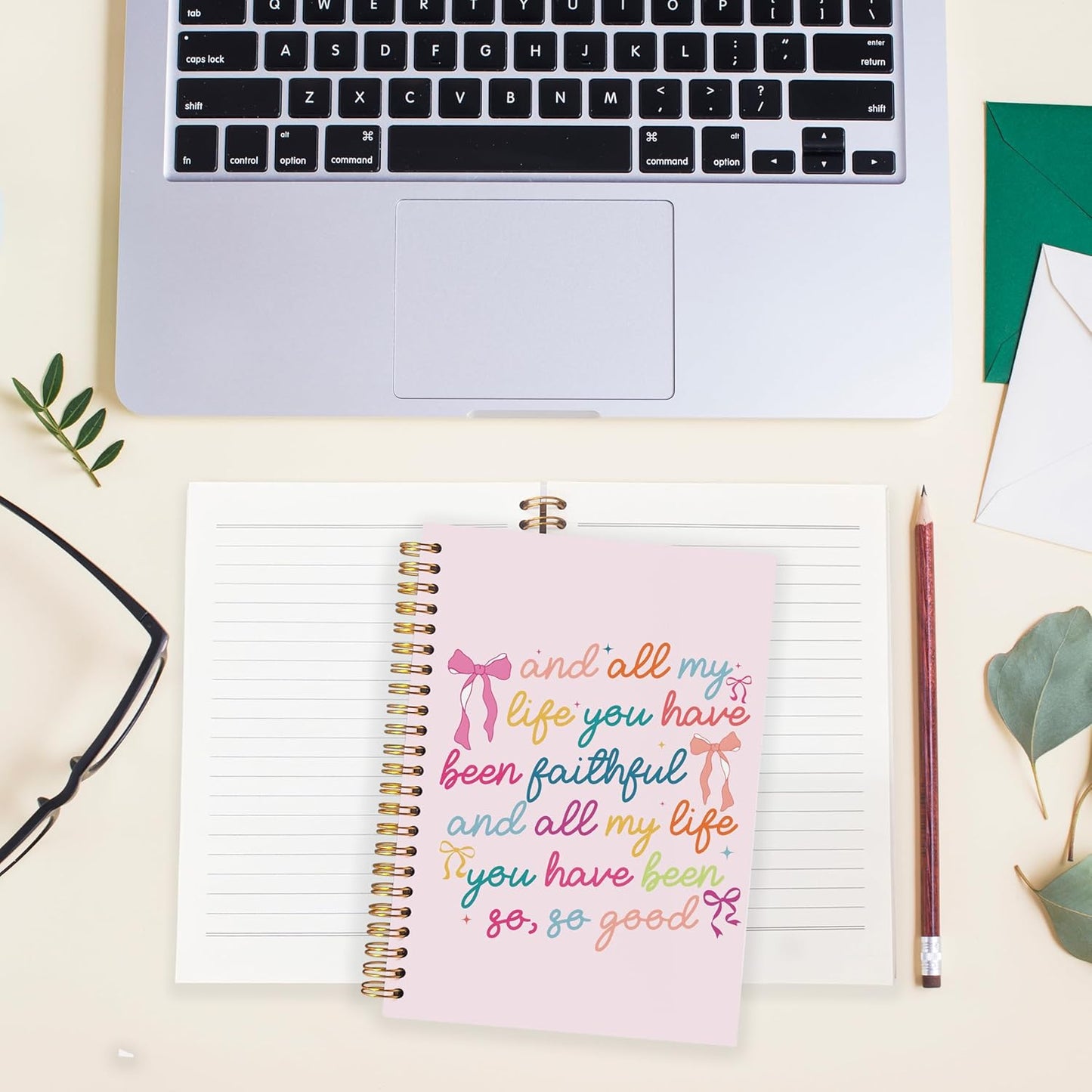 BearCake Coquette Bow Christian Notebook Journal, Religious Journal for Women, Christian Gifts for Women, and all My Life You Have Been Faithful Hardcover Spiral Notebook 5.5x8.3